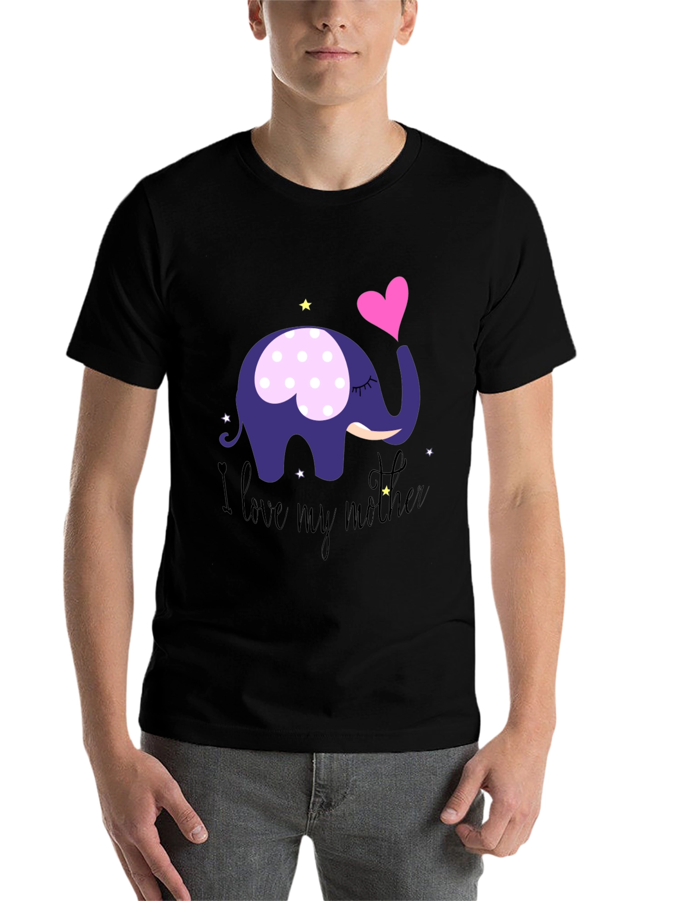 Black I Love My Mother Elephant T-Shirt - Soft Cotton Tee view 7