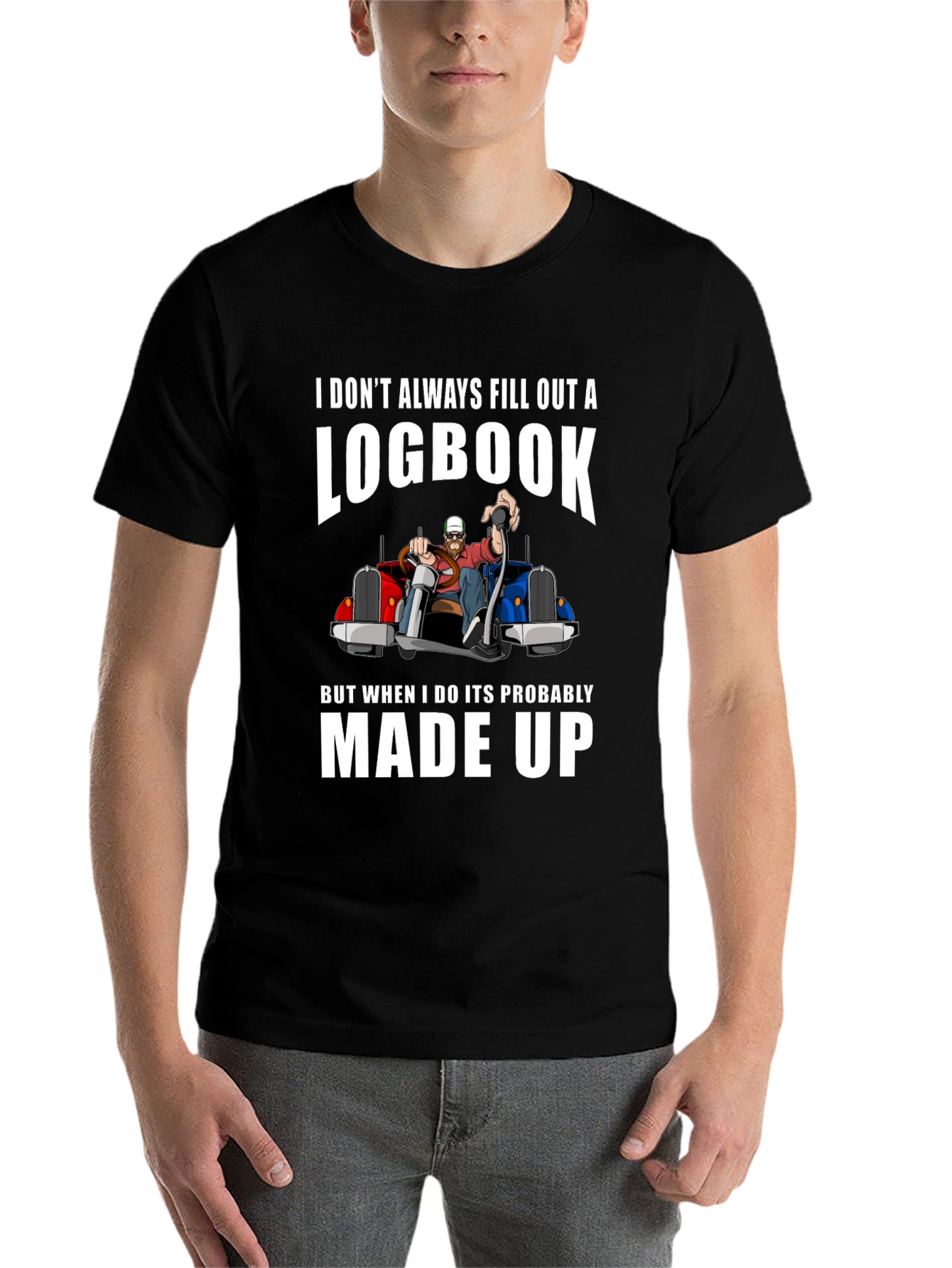 Black Funny Trucker Logbook T-Shirt view 7