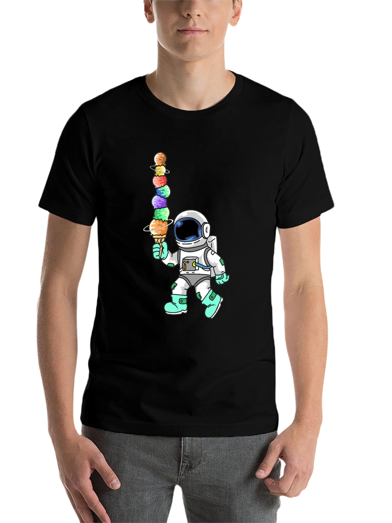 Black Astronaut Ice Cream Stack Graphic Tee view 7
