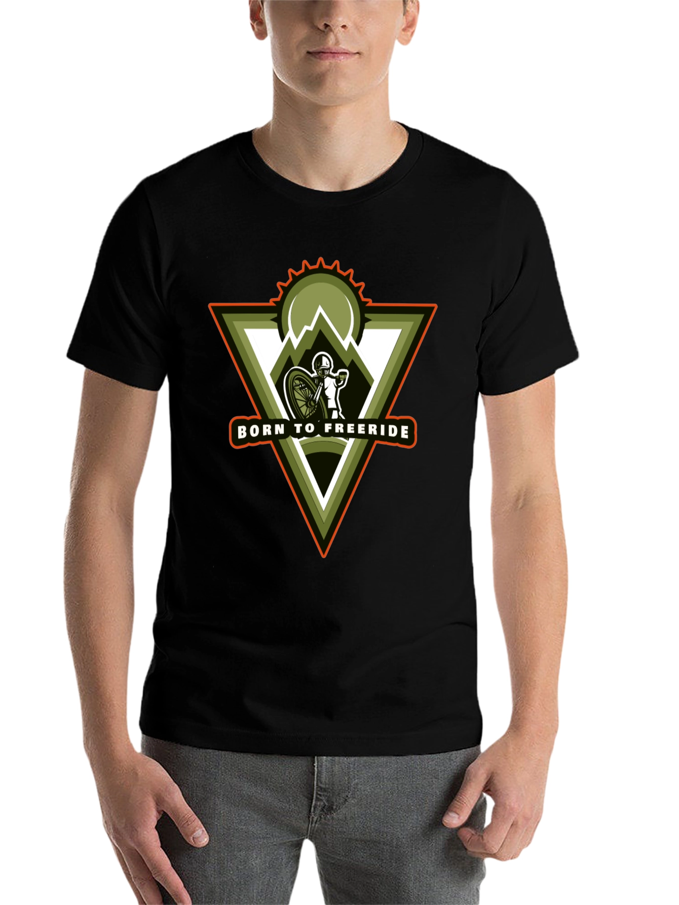 Black Born to Freeride Mountain Biker Black T-Shirt view 7