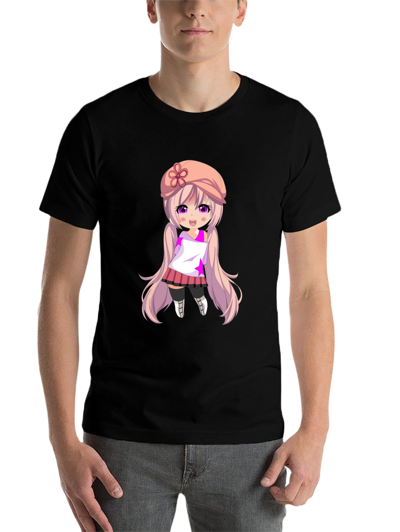 Black Anime Girl Graphic Tee - Stylish Black T-Shirt view 7