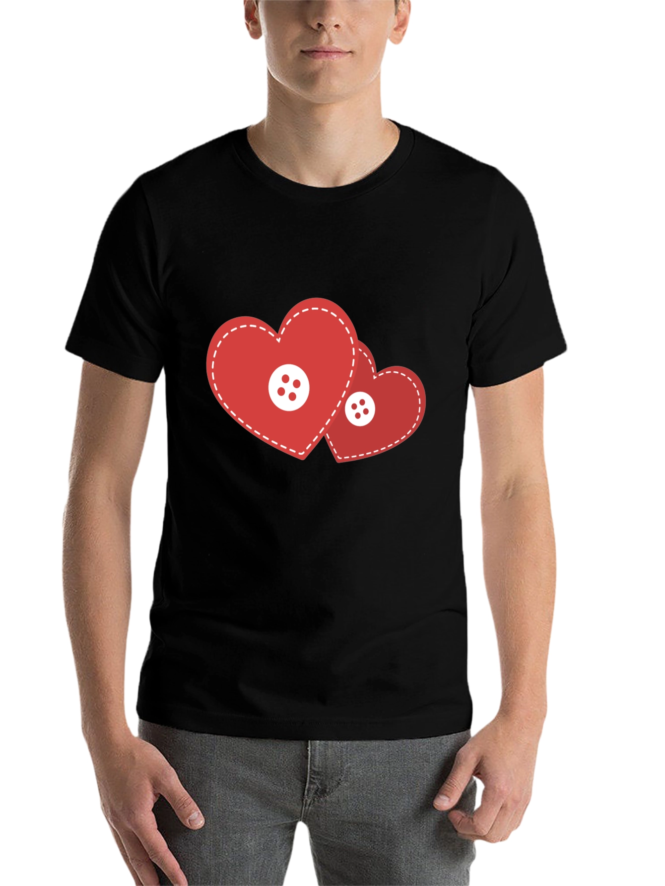 Black Heart Buttons Black T-Shirt view 7