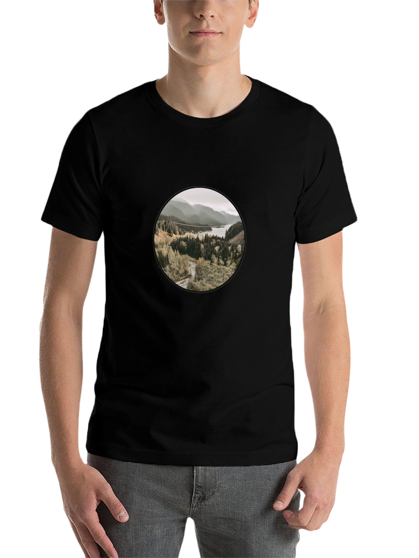 Black Nature Vista T-Shirt - Black Cotton Blend Casual Wear view 7