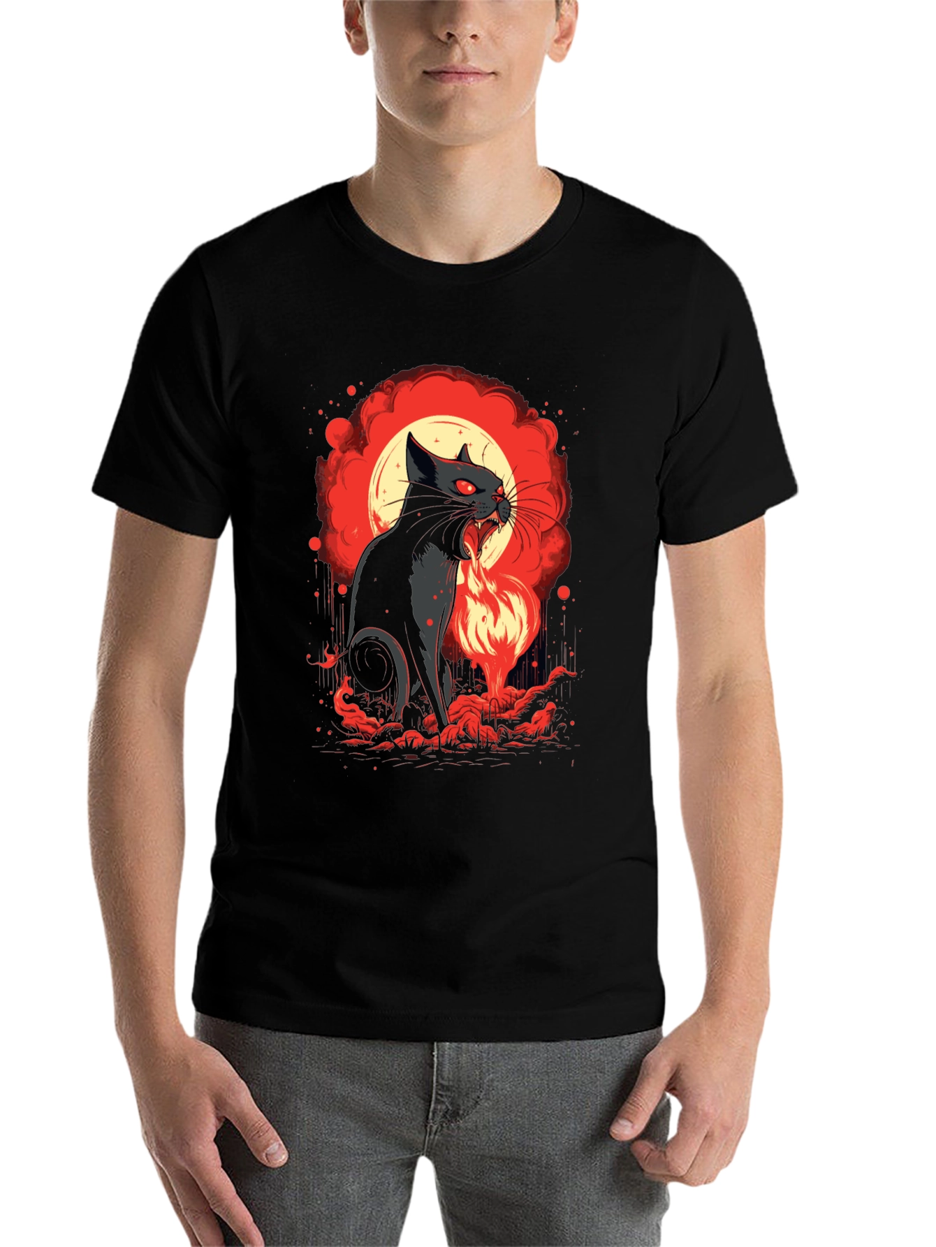 Black Fiery Feline T-Shirt - Black Cat Design view 7