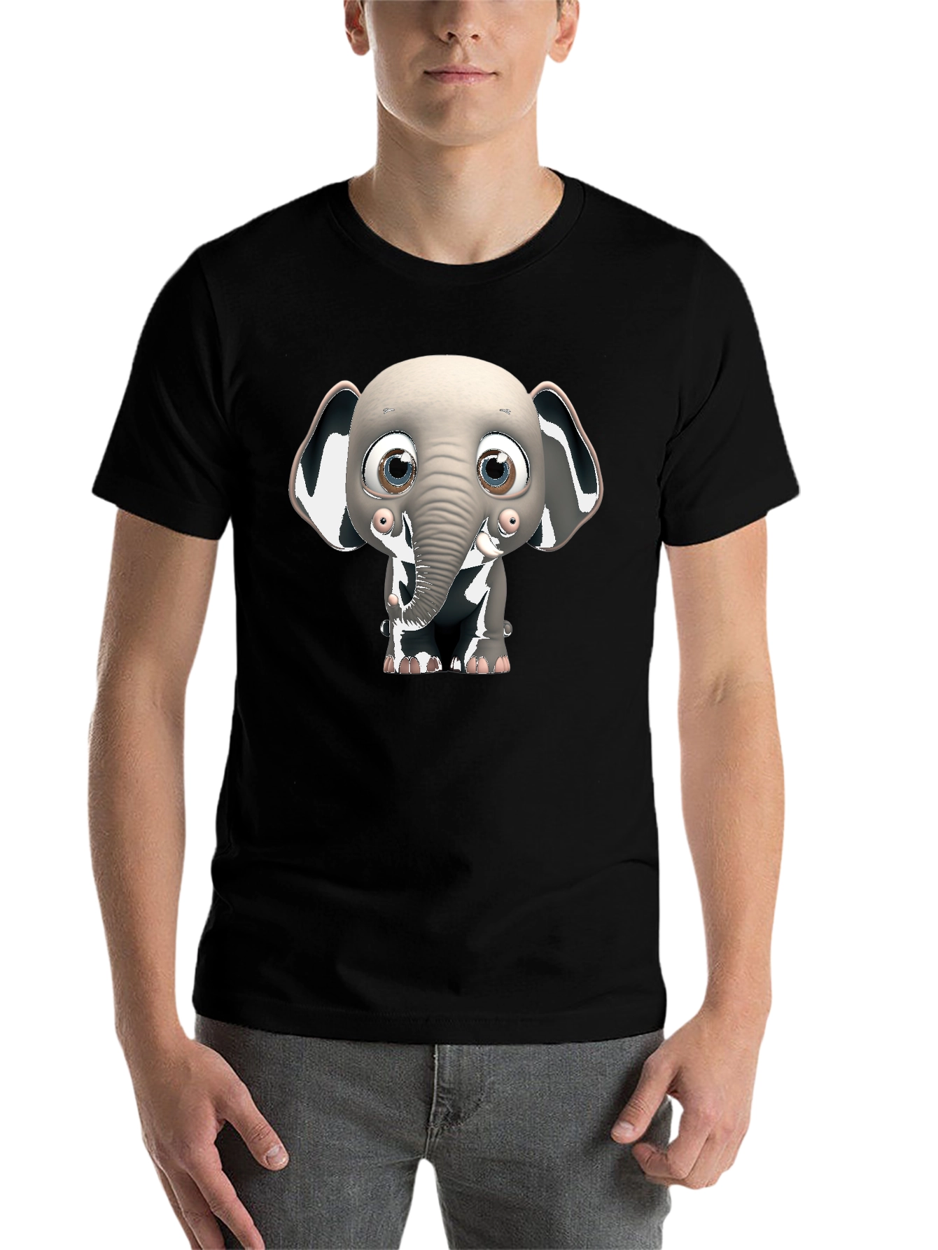 Black Cute Elephant Graphic Black T-Shirt view 7