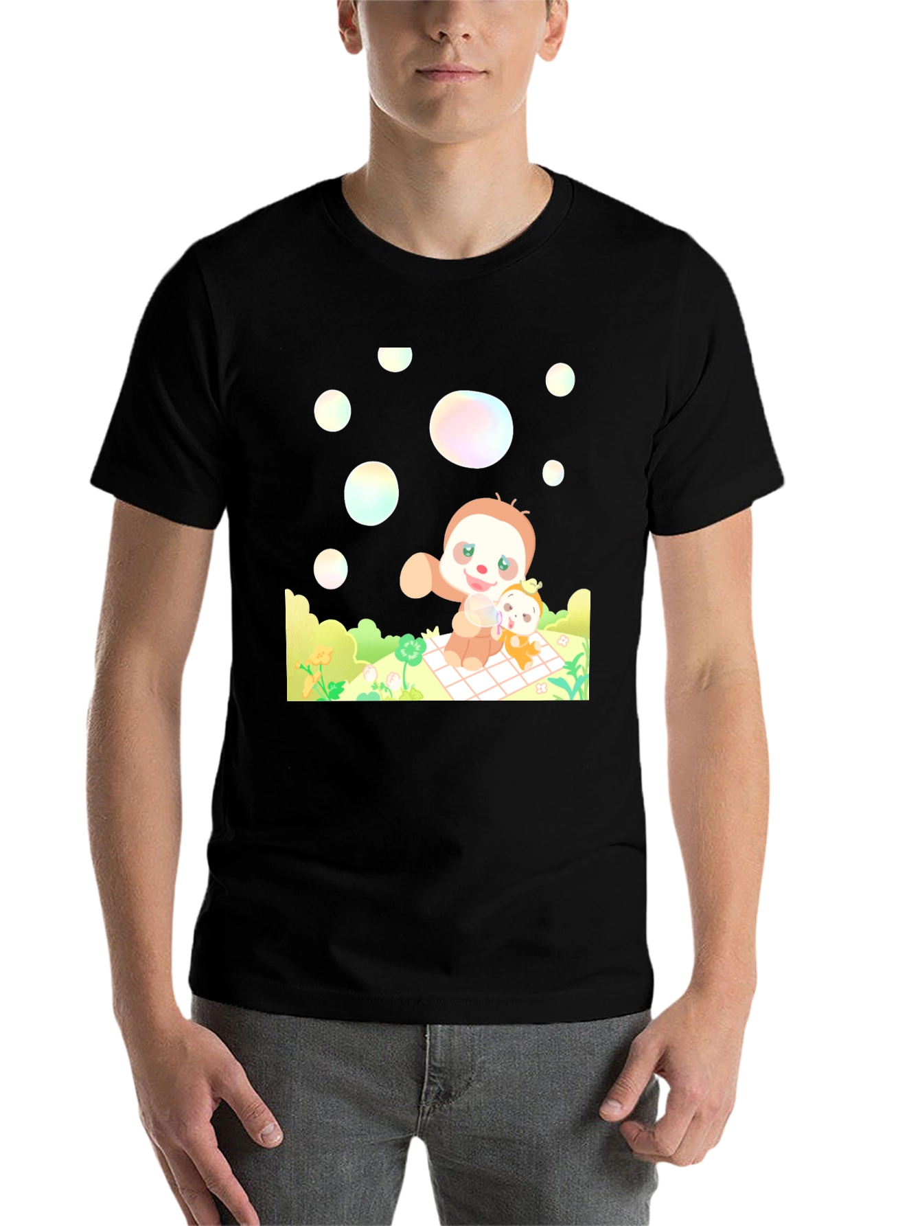 Black Cute Sloth Picnic Black T-Shirt view 7