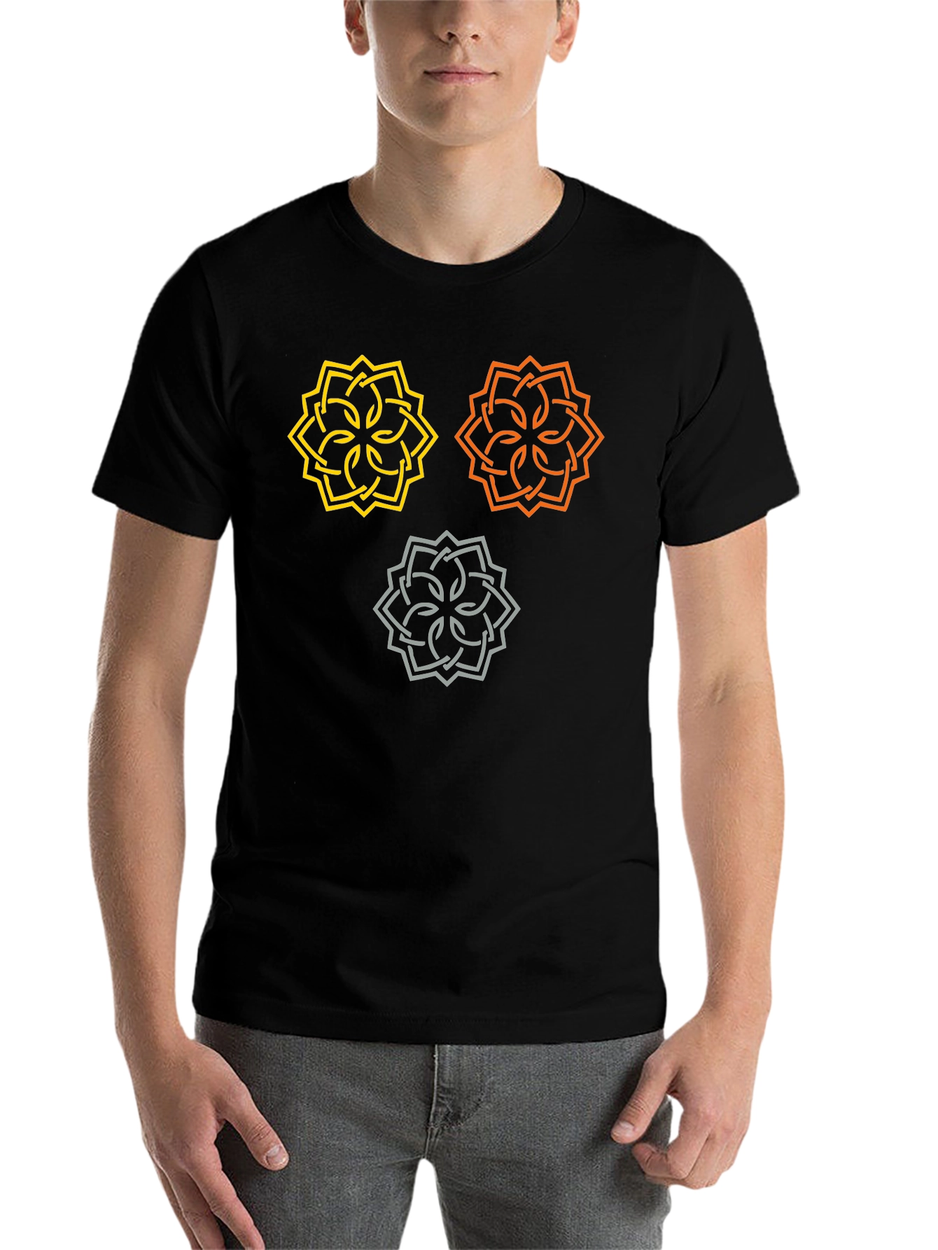 Black Geometric Knotwork Design T-Shirt view 7
