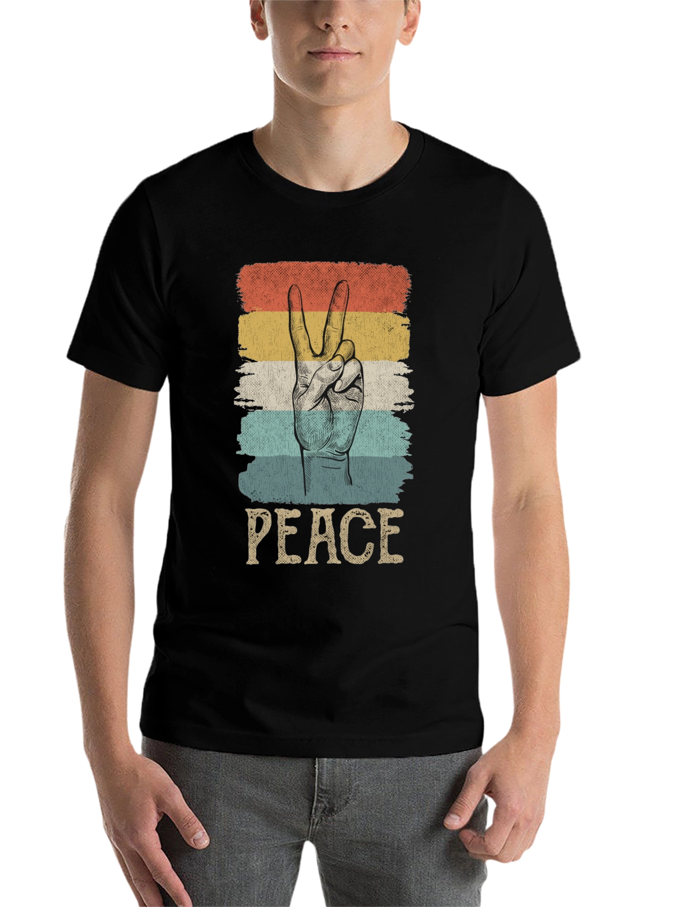 Black Retro Peace Sign T-Shirt view 7