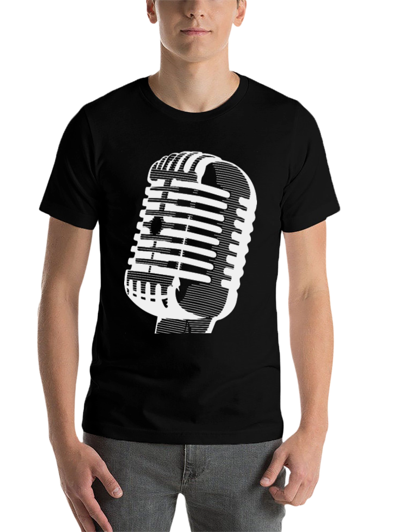 Black Vintage Microphone Graphic Tee - Classic Style view 7