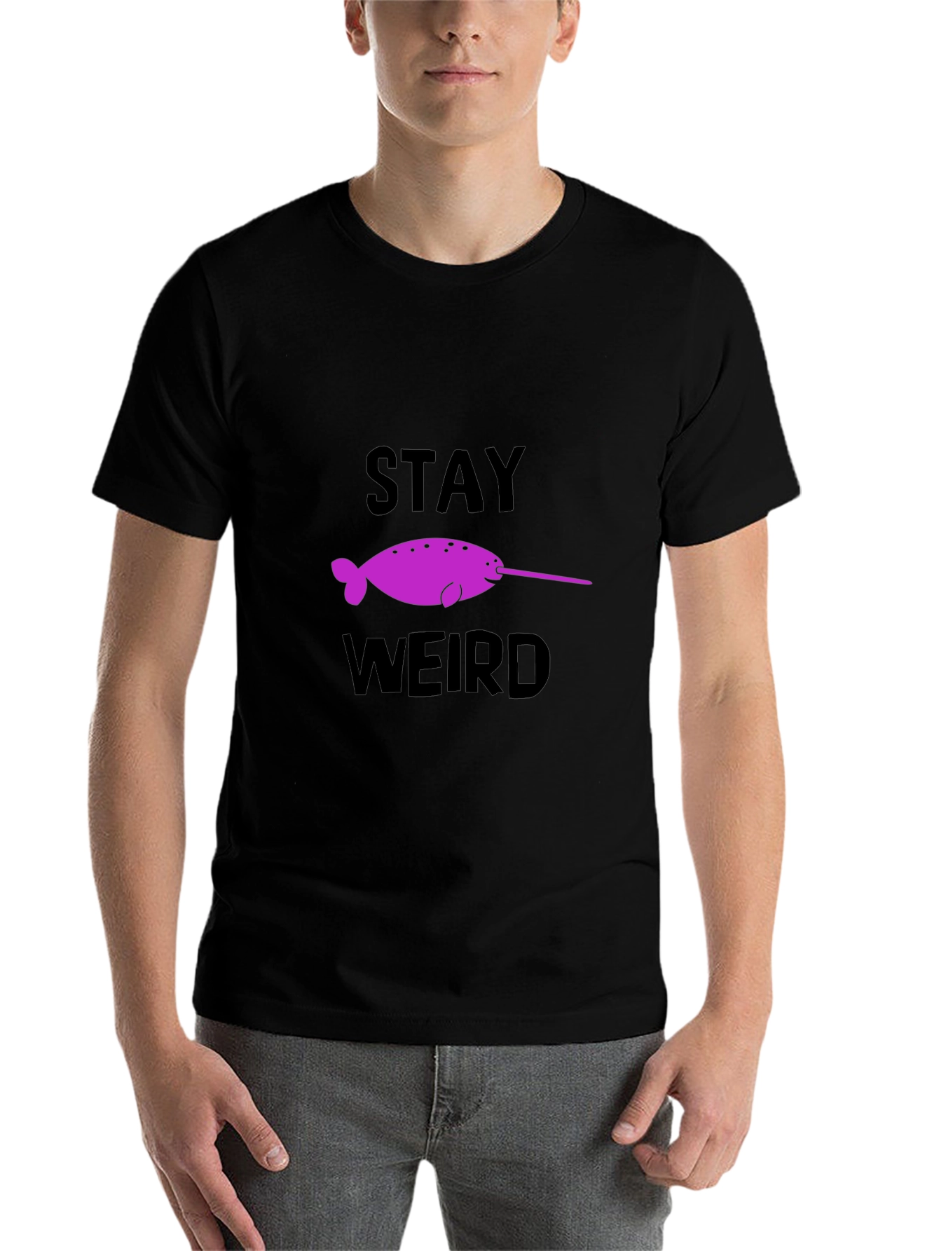 Black Stay Weird Narwhal Graphic T-Shirt view 7