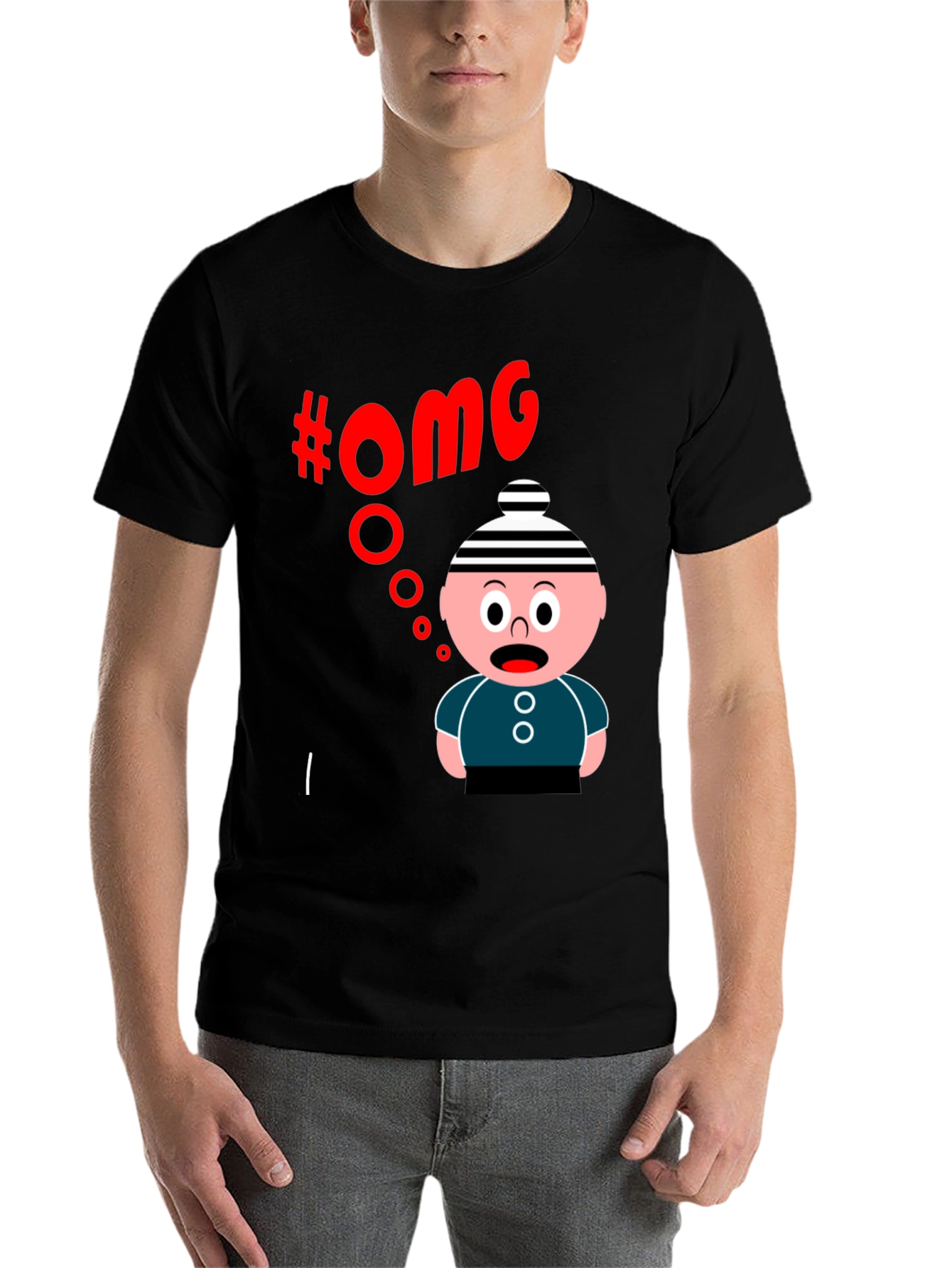 Black OMG Cartoon T-Shirt - Black Cotton Blend view 7