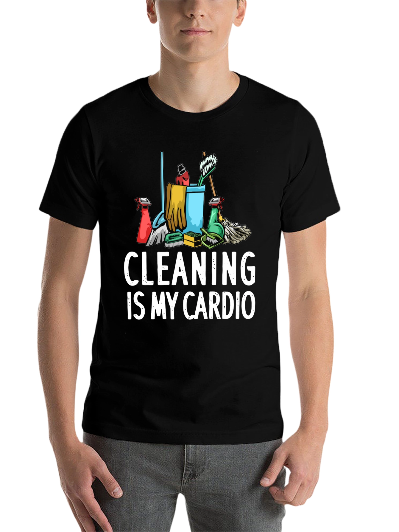 Black Cleaning Is My Cardio Graphic T-Shirt view 7