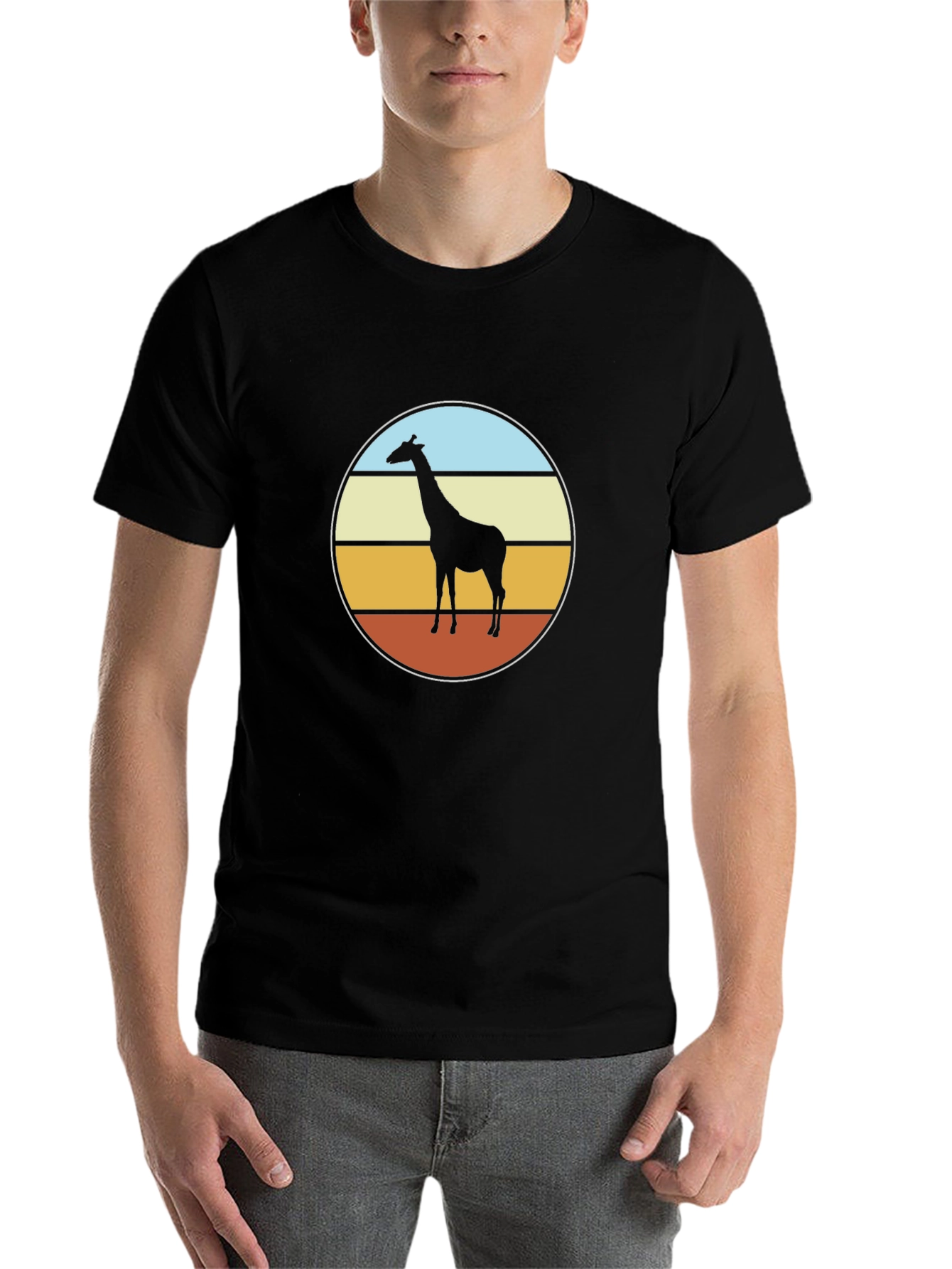 Black Retro Giraffe Sunset T-Shirt - Black view 7