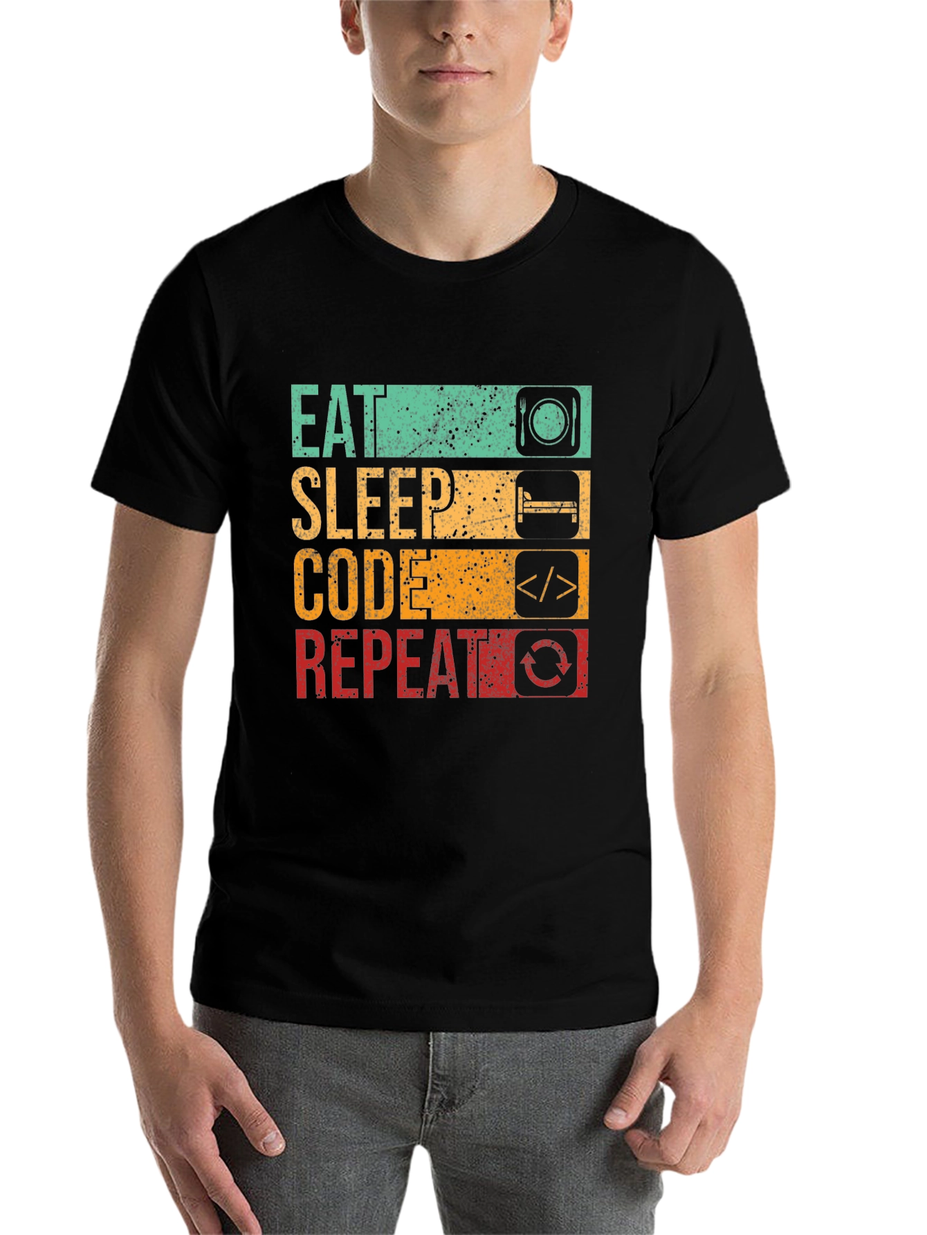 Black Eat Sleep Code Repeat Graphic Tee - Black view 7