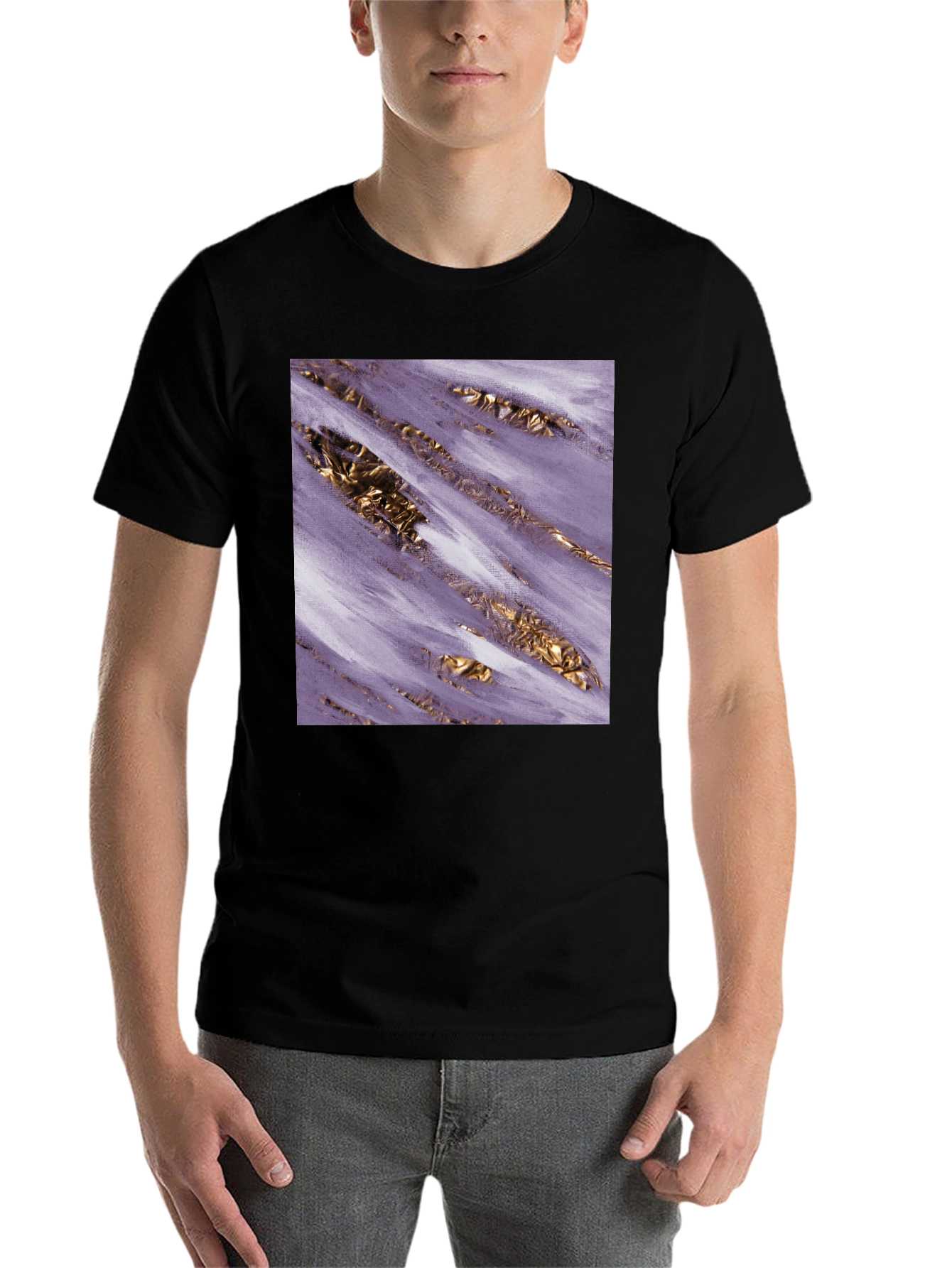 Black Abstract Gold & Purple Graphic Tee view 7
