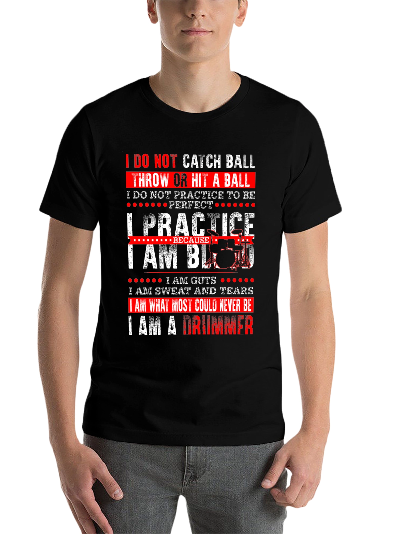 Black Drummer T-Shirt - I Practice Because I Am Blood view 7