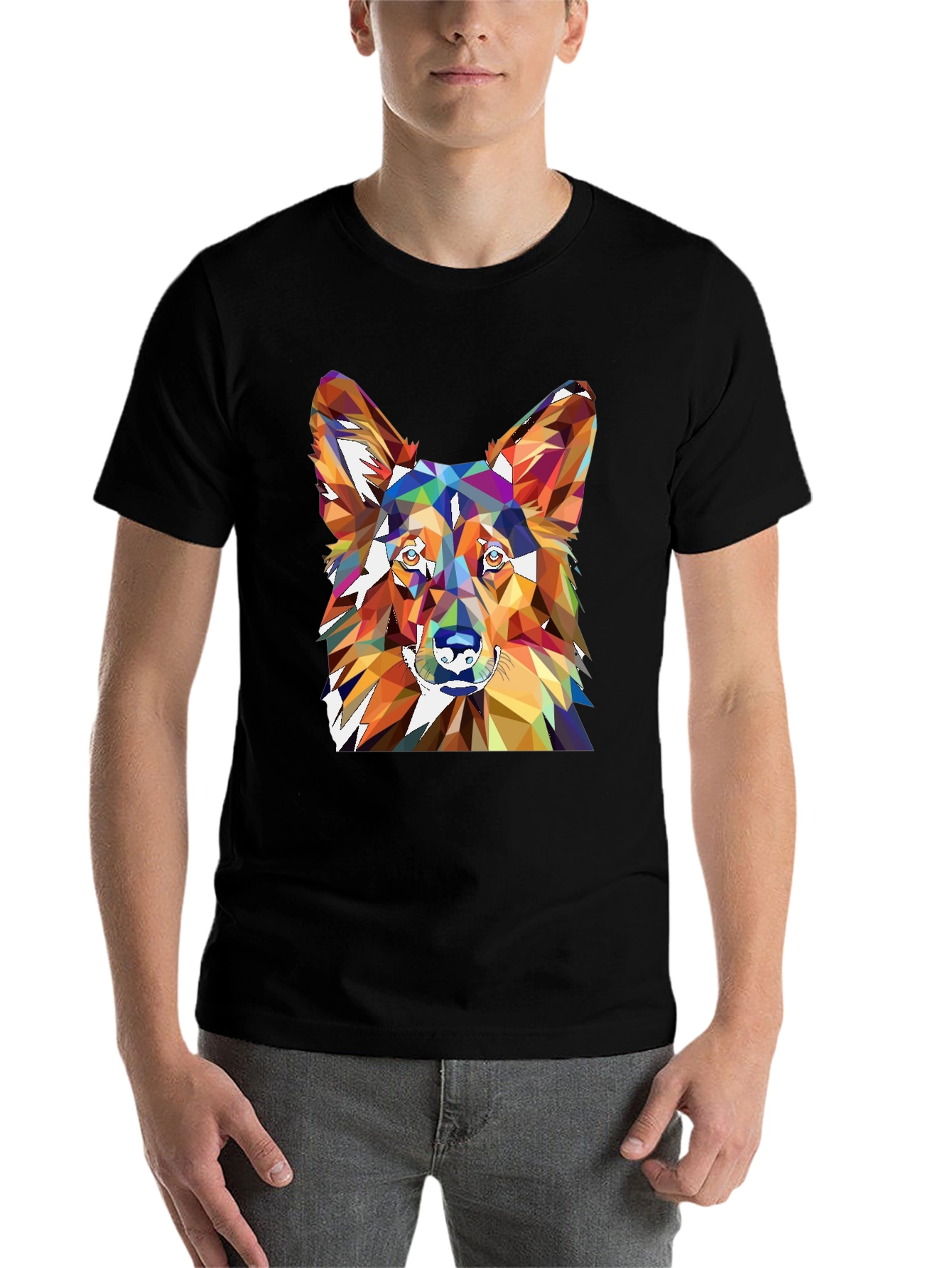 Black Geometric Dog Graphic Tee - Men's Black Short Sleeve view 7