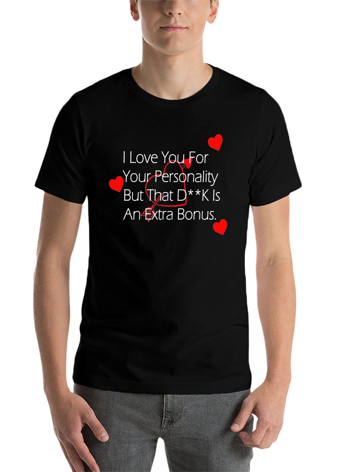 Black Humorous Love Bonus T-Shirt - Men's Black Tee view 7