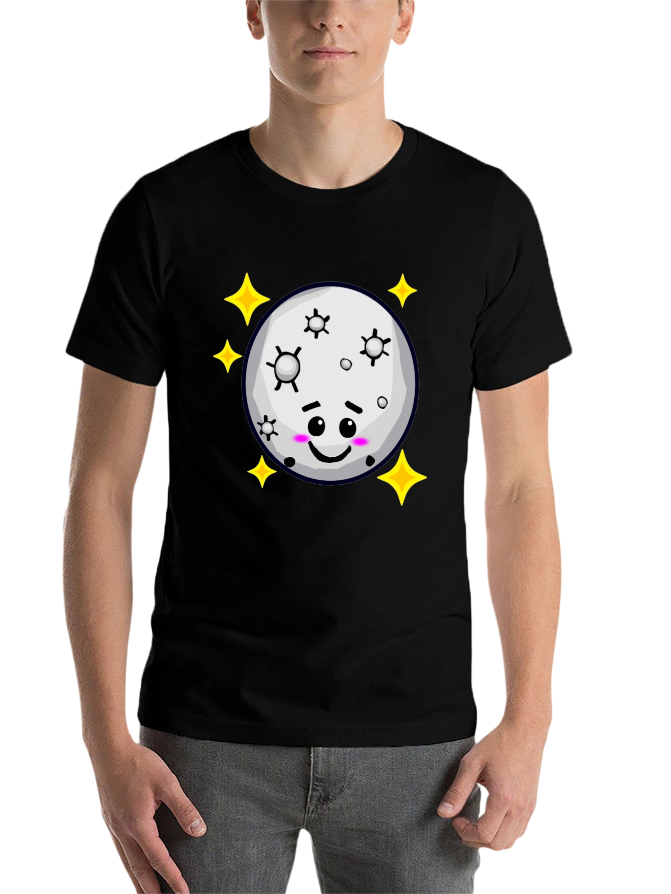 Black Cute Moon & Stars Black T-Shirt - Adorable Kawaii Design view 7