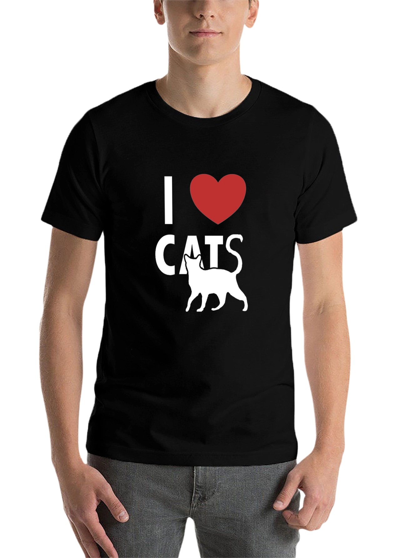 Black I Heart Cats T-Shirt - Black, Stylish, Casual Wear view 7