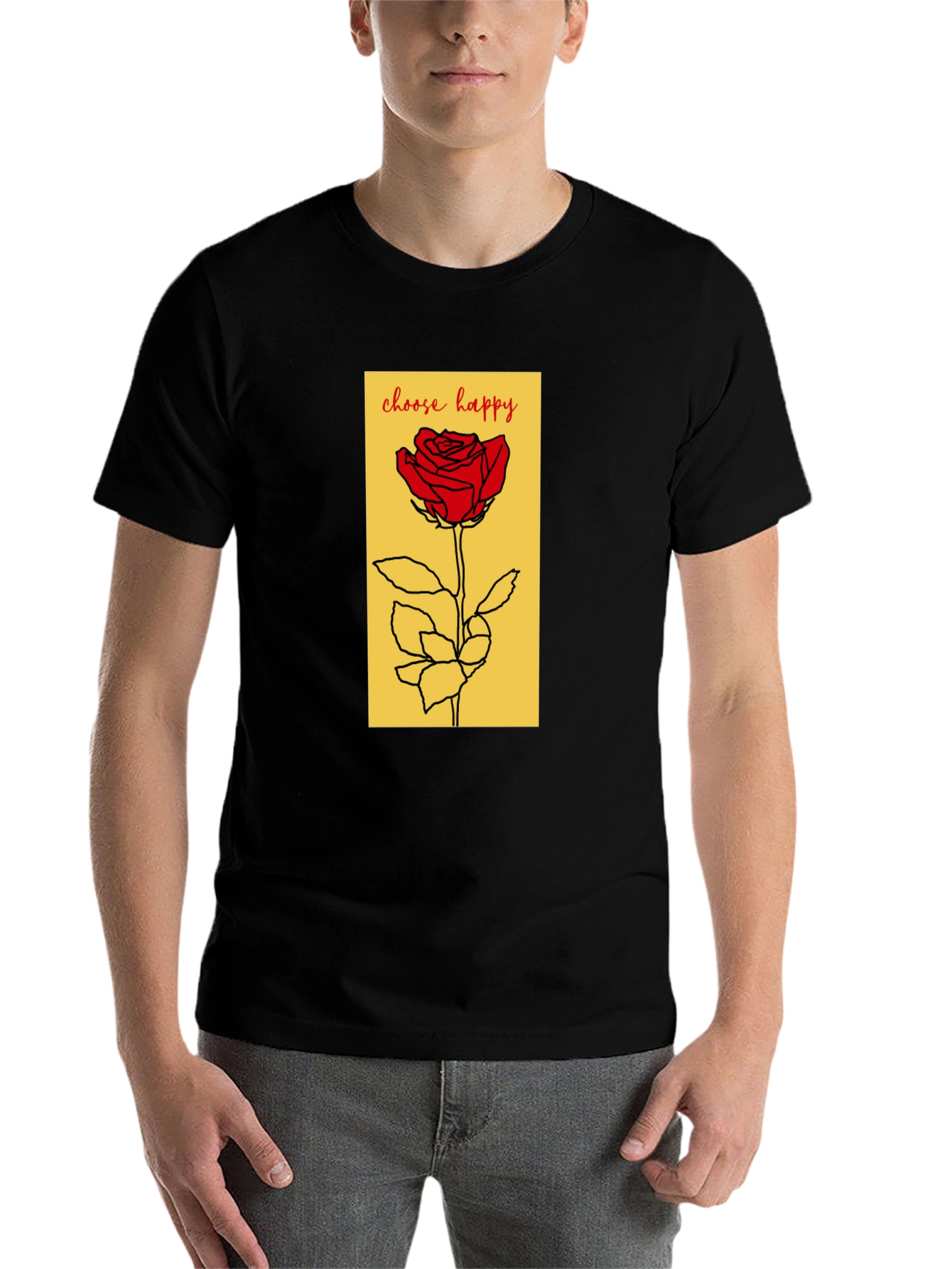 Black Choose Happy Rose Graphic Tee - Soft Black Cotton T-Shirt view 7