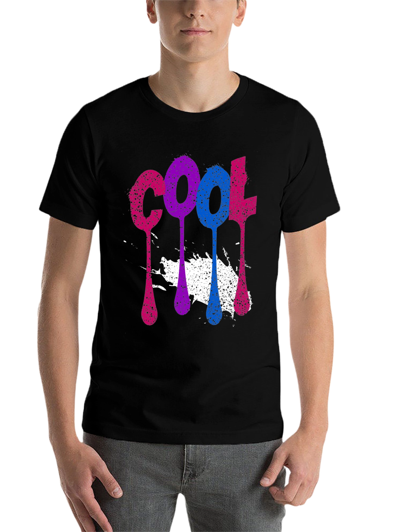 Black Cool Spray Paint Style Graphic Tee view 7