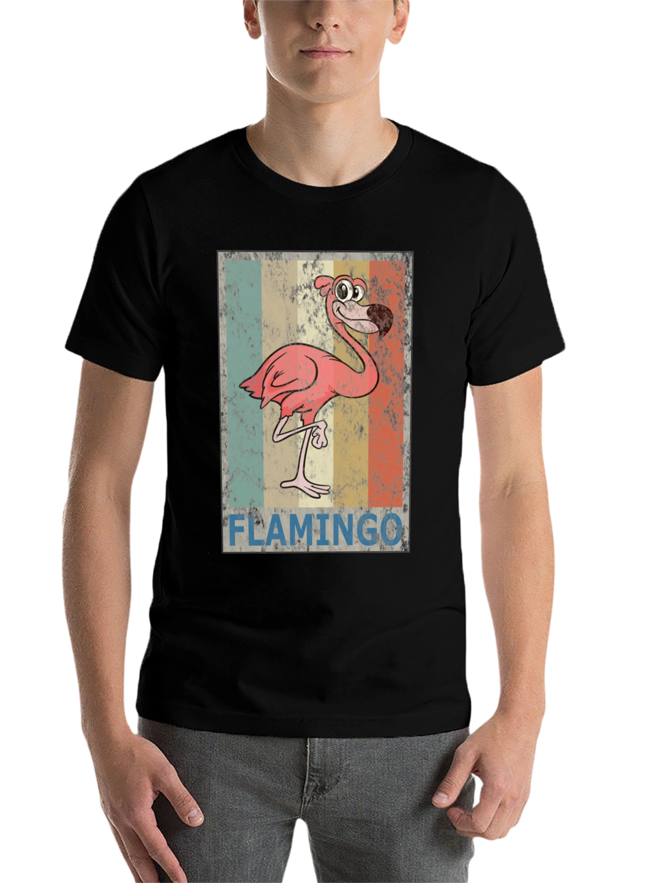 Black Funny Flamingo Graphic Print T-Shirt view 7