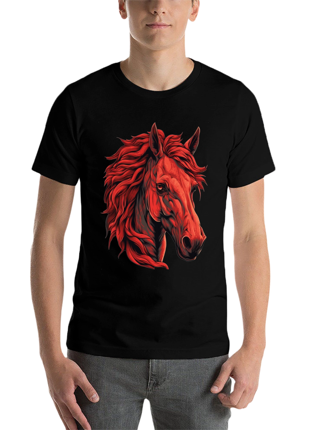 Black Red Horse Graphic T-Shirt - Unique Animal Design view 7