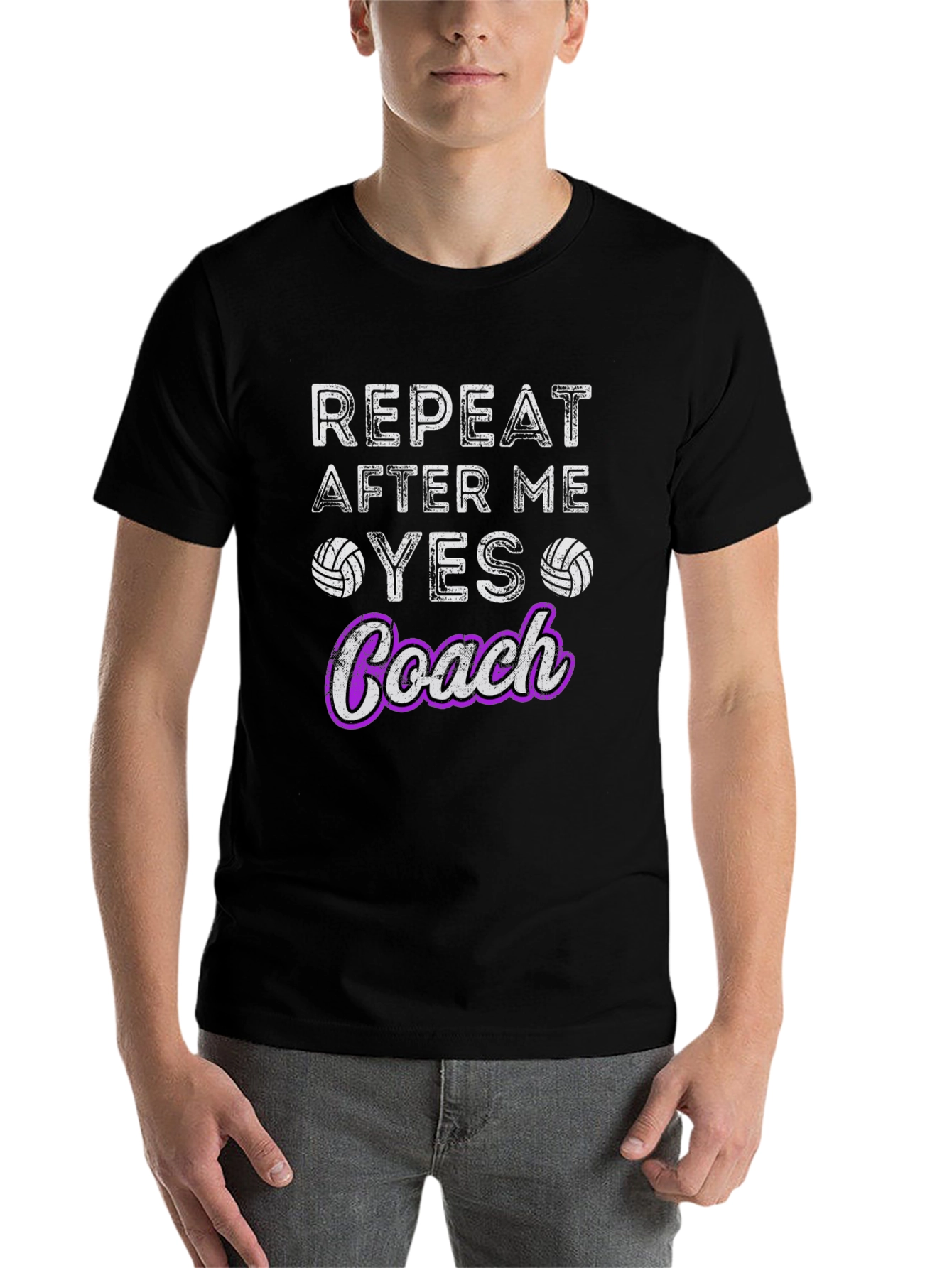 Black Volleyball Coach T-Shirt - Repeat After Me Yes view 7