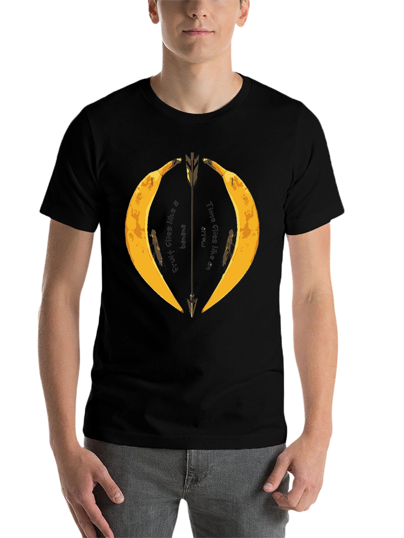 Black Banana Arrow T-Shirt - Fruit & Time Humor Tee view 7