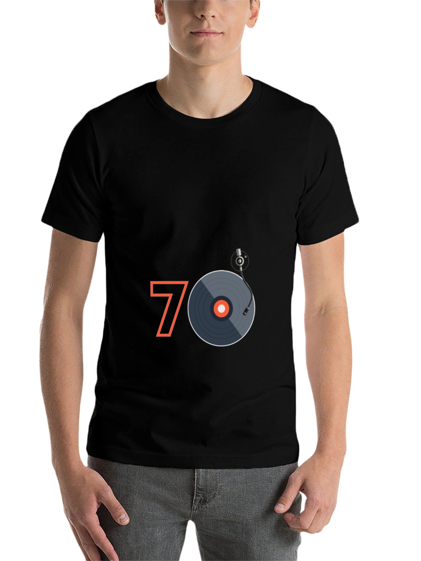 Black Retro 70's Music Graphic Tee - Classic Vinyl Record T-Shirt view 7
