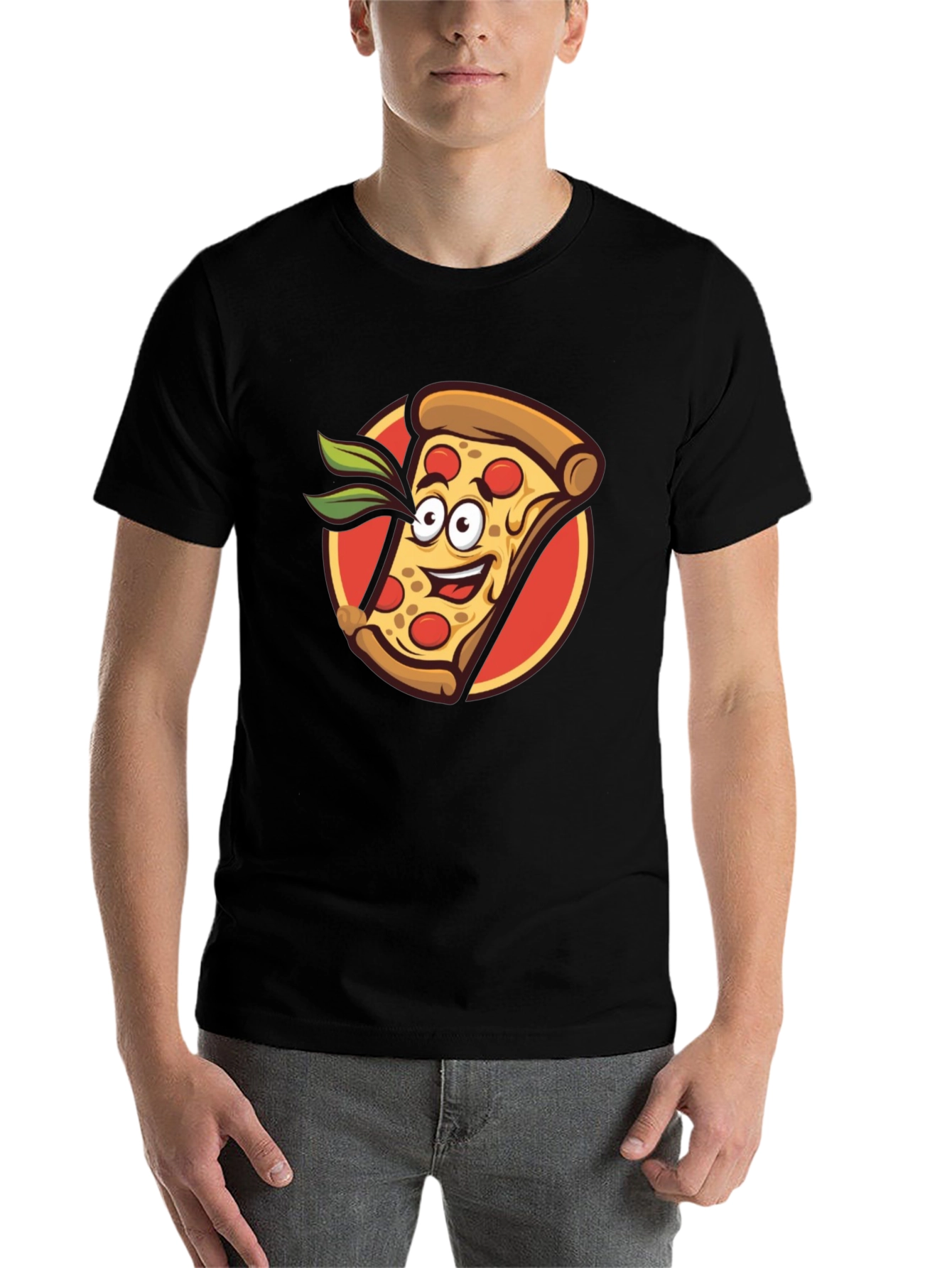 Black Pizza Slice Graphic Tee - Funny Cartoon Style view 7