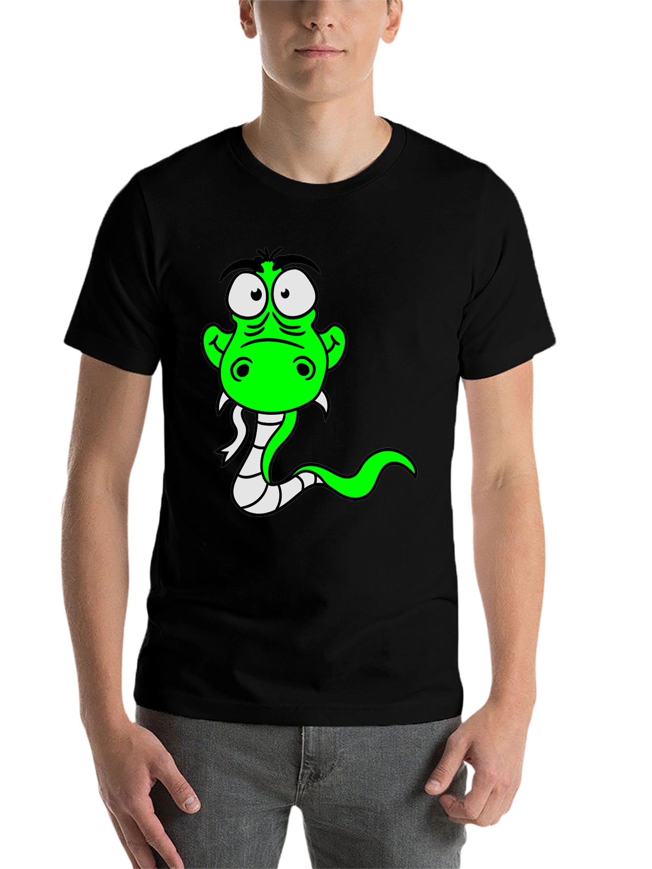 Black Cartoon Snake Graphic Tee - Black Cotton view 7