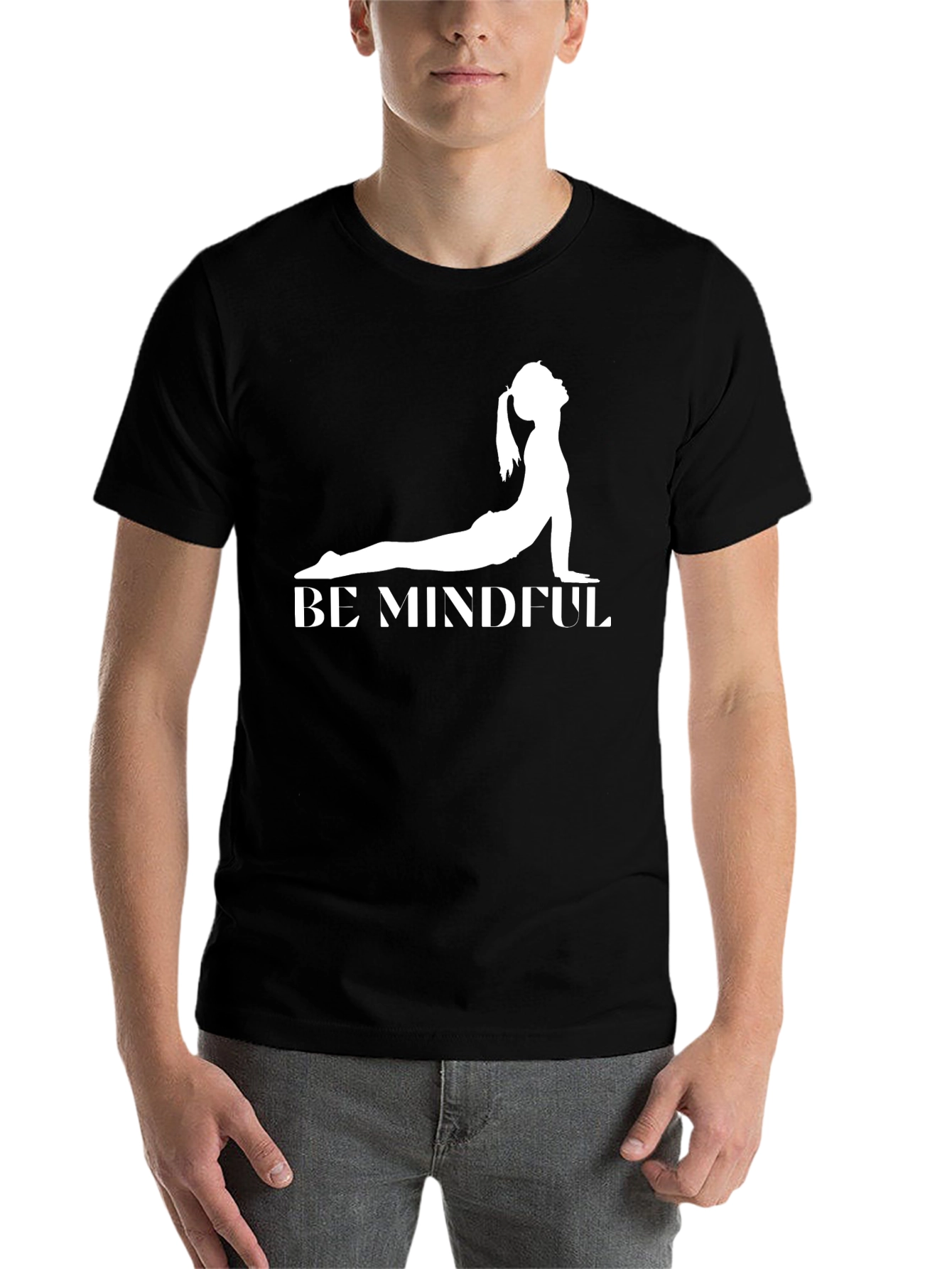 Black Be Mindful Yoga Graphic Tee - Black Cotton Shirt view 7