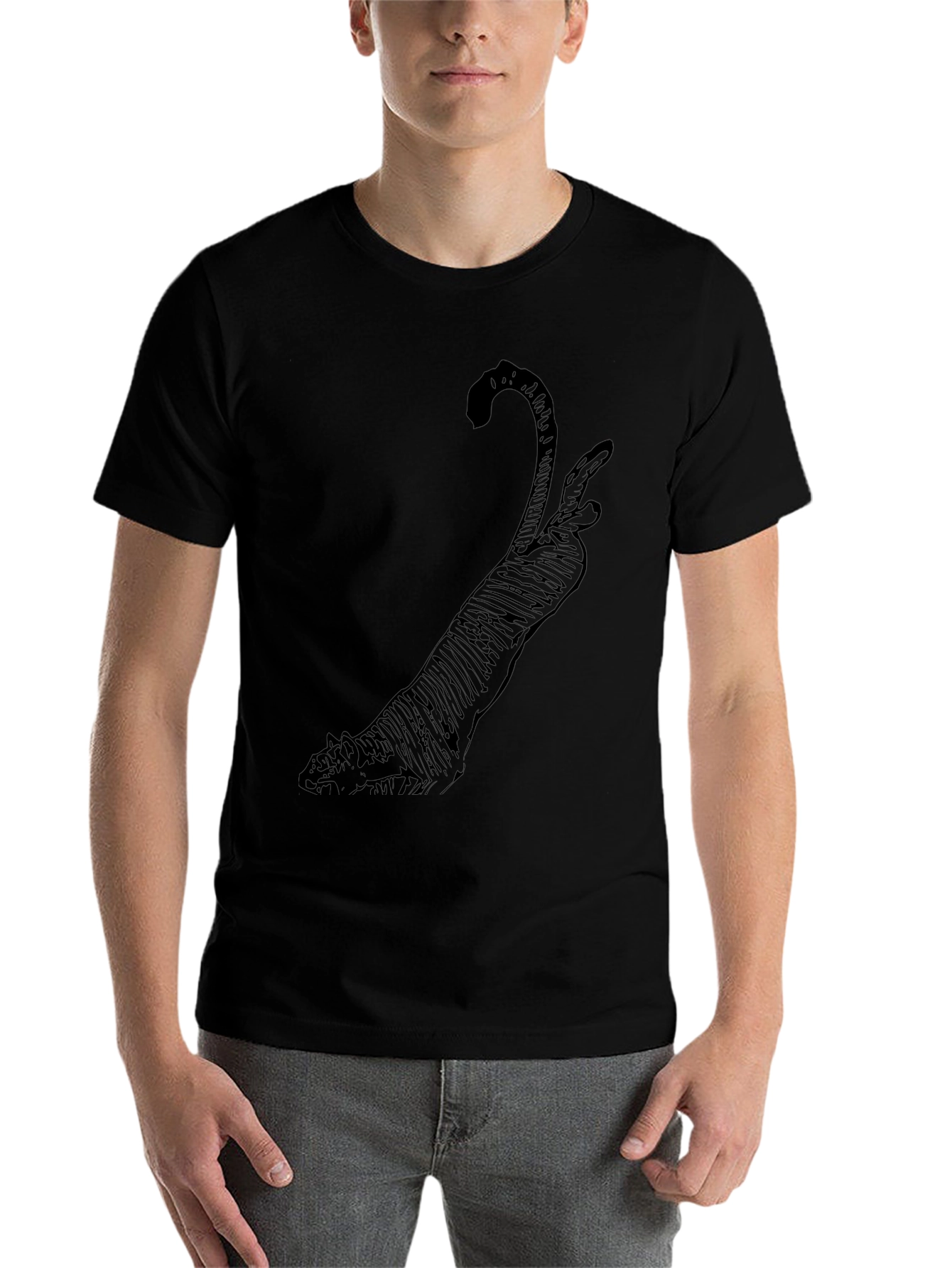 Black Men's Black Cat Graphic Print Tee view 7