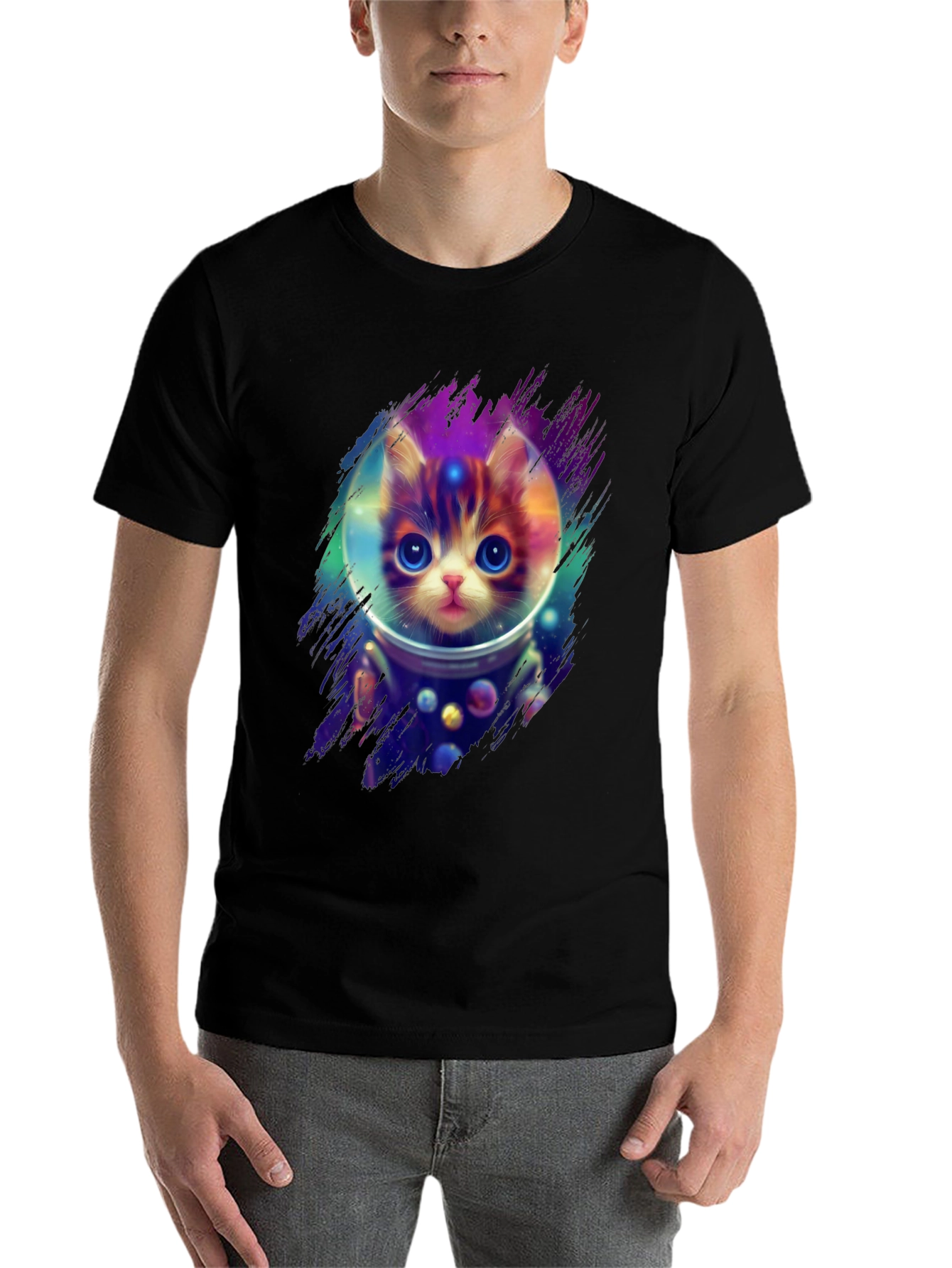 Black Astronaut Cat T-Shirt - Space Kitten Tee view 7