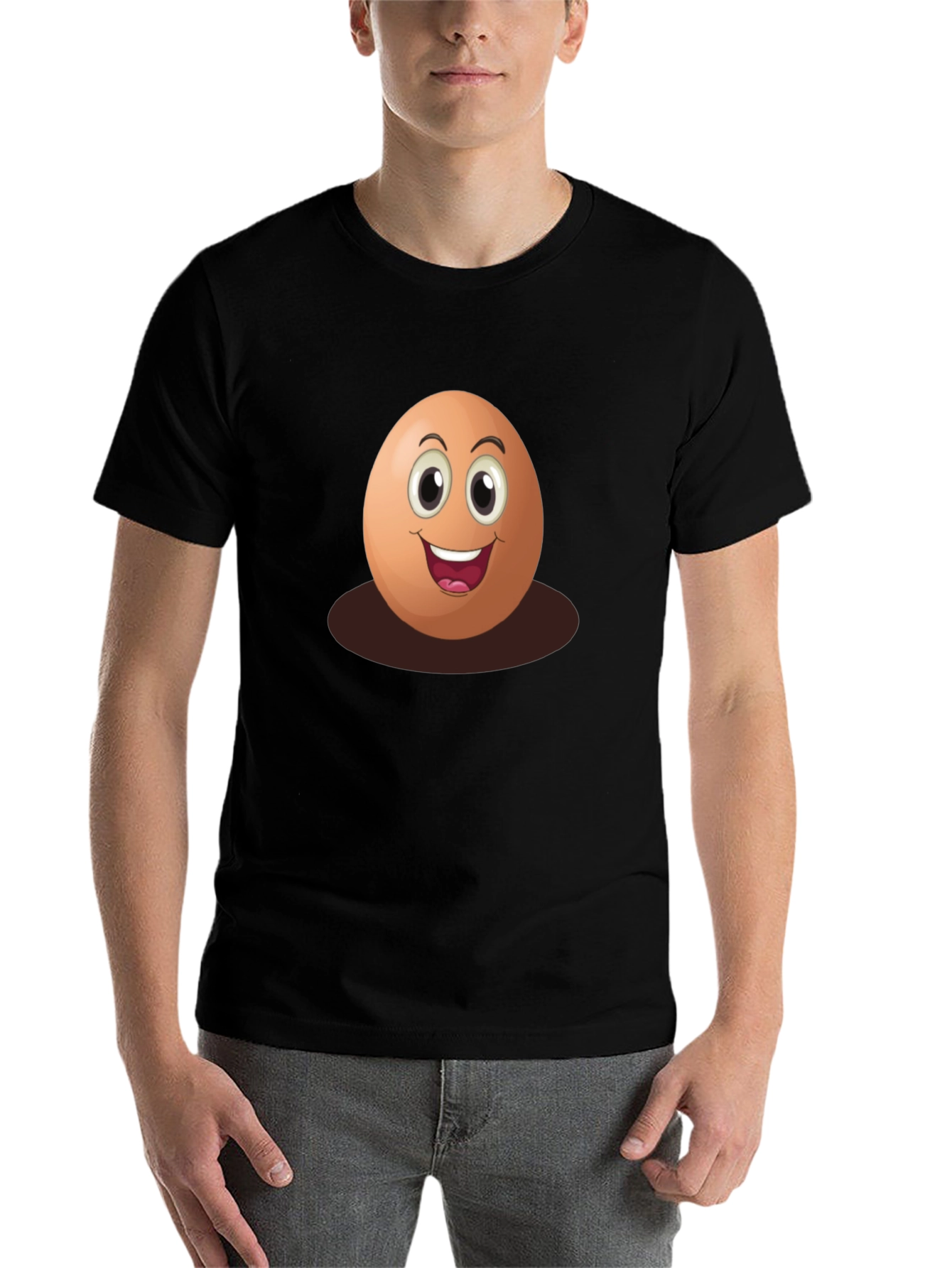 Black Funny Egg Cartoon Graphic T-Shirt view 7
