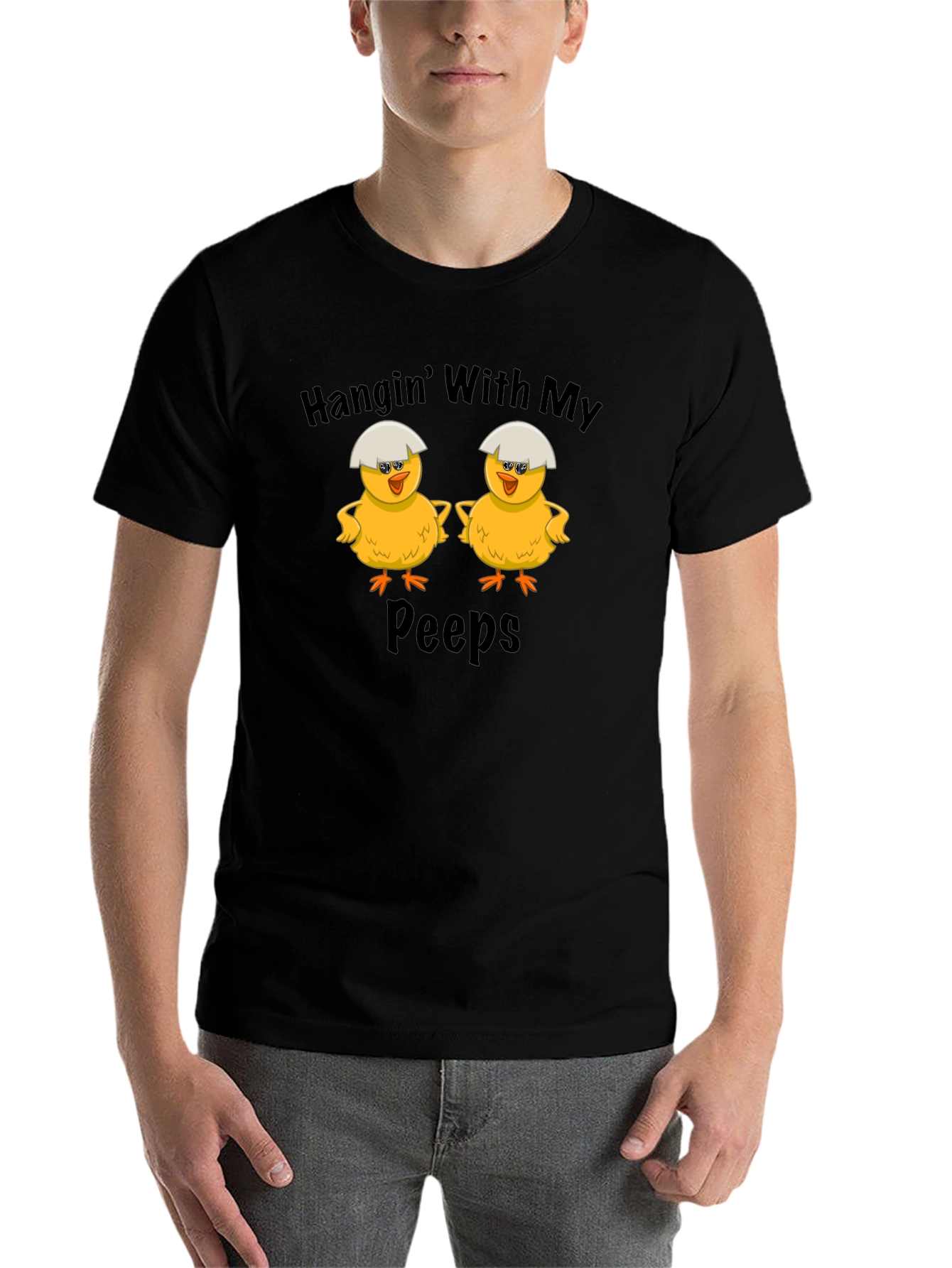 Camiseta Negra: Pollitos "Hanging With My Peeps"