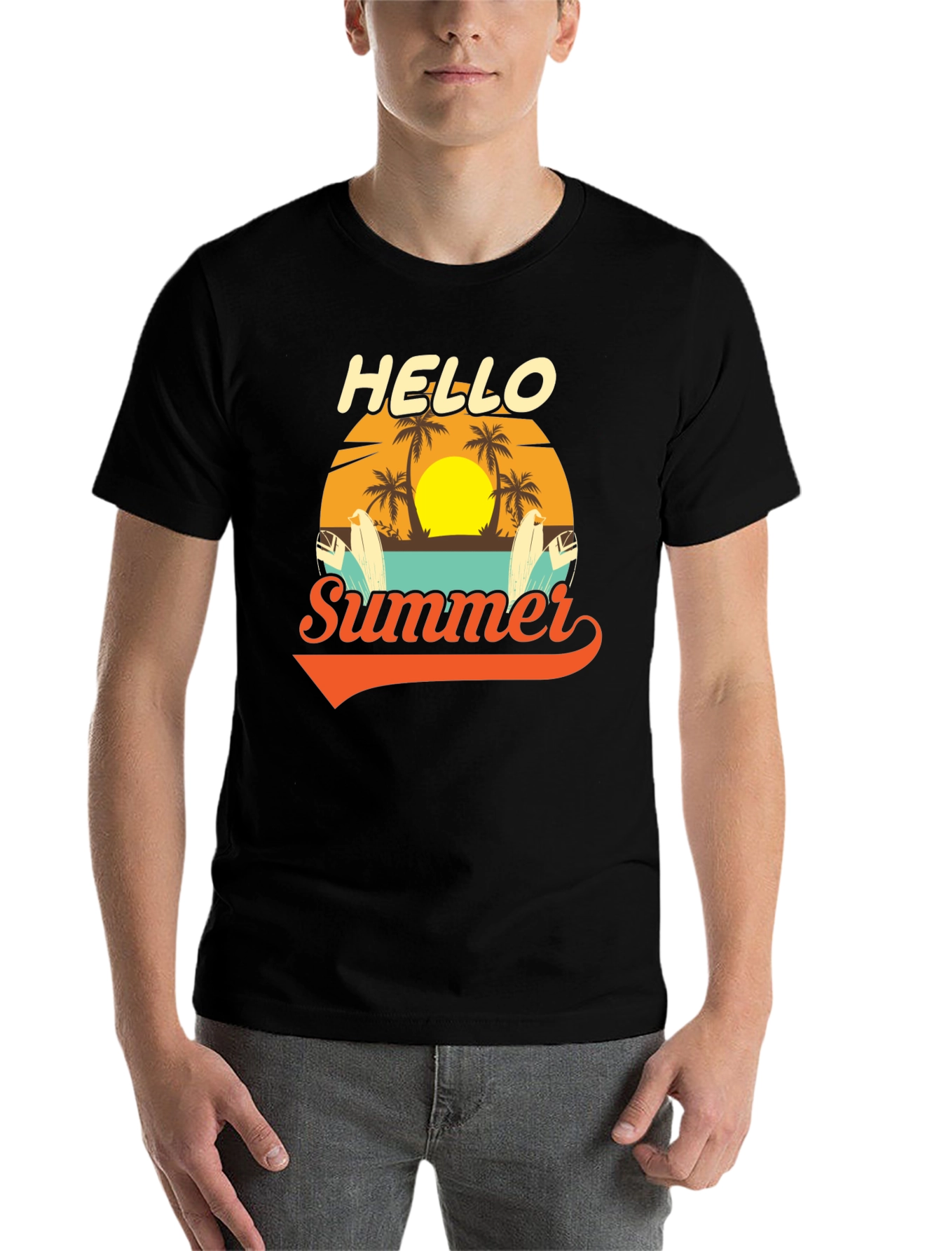 Black Hello Summer Graphic Tee - Beach Vacation Ready! view 7