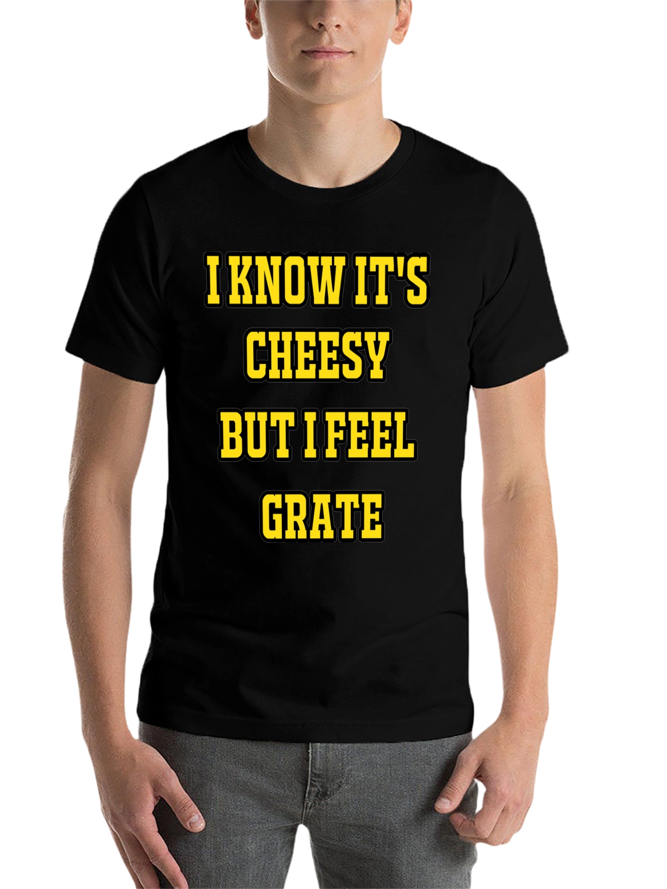 Black Cheesy Grate Pun T-Shirt - Black view 7