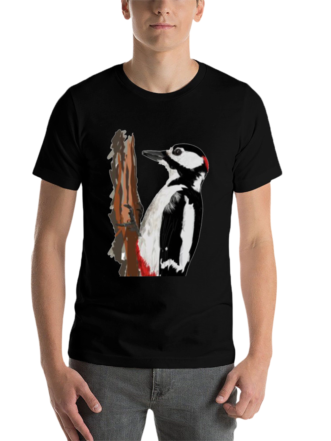 Black Woodpecker Graphic Print Black T-Shirt view 7