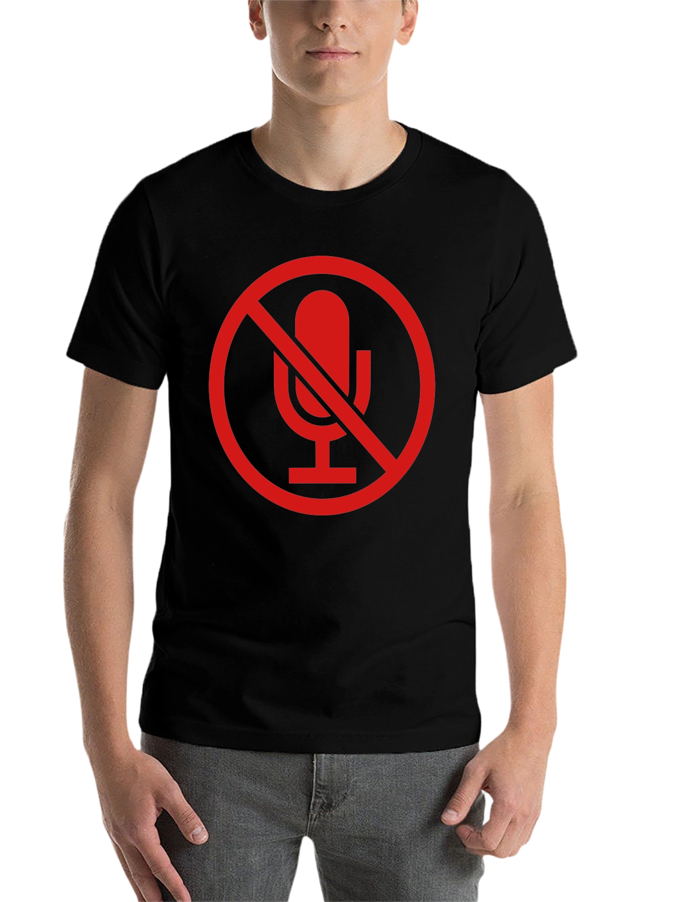 Black No Microphone Graphic Tee - Black Crewneck T-Shirt view 7