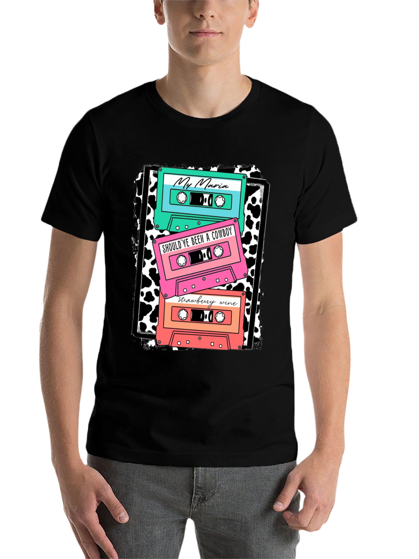 Black Retro Cassette Tape Music T-Shirt view 7