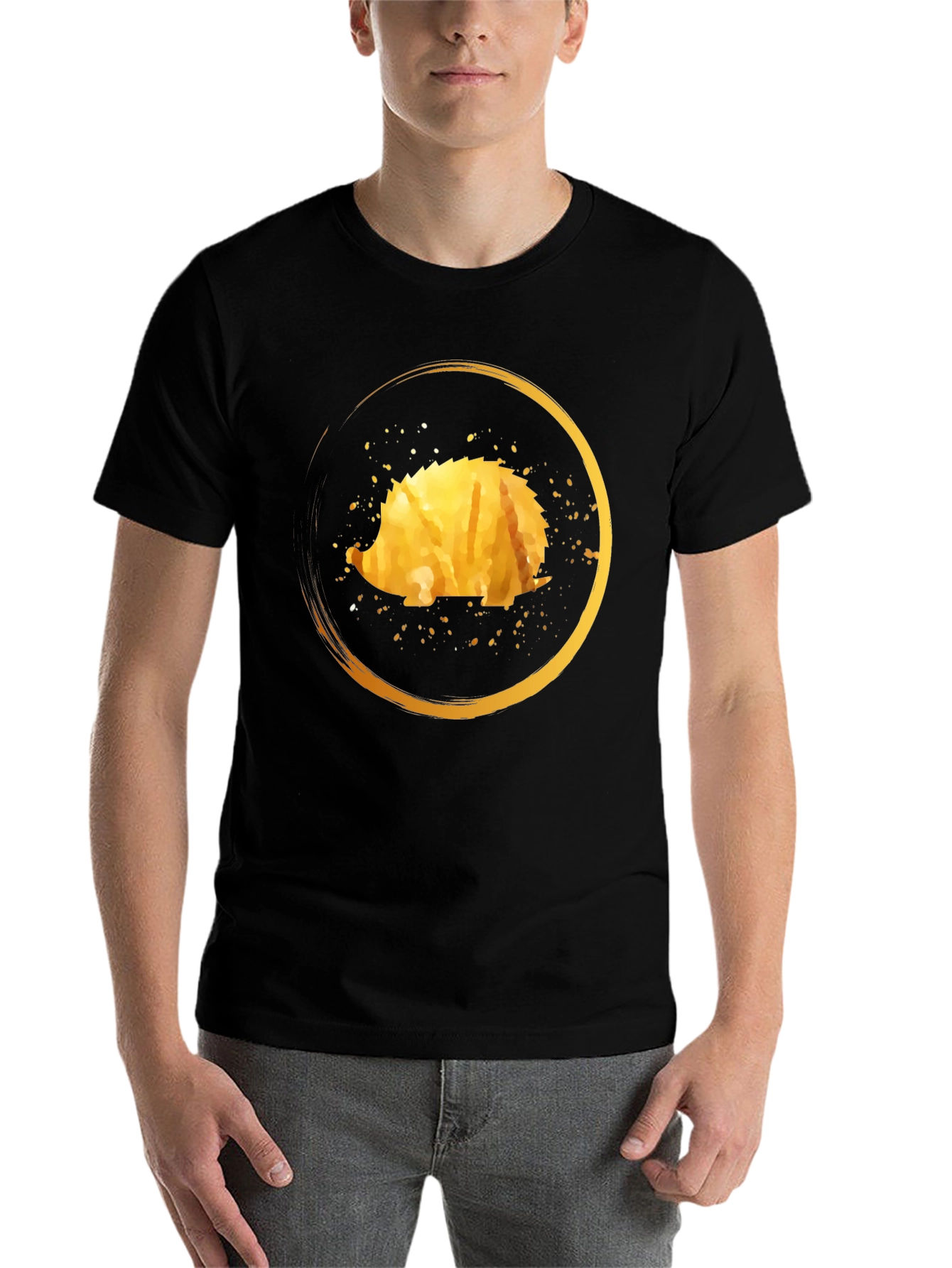 Black Golden Hedgehog Graphic Tee - Stylish Unisex Shirt view 7