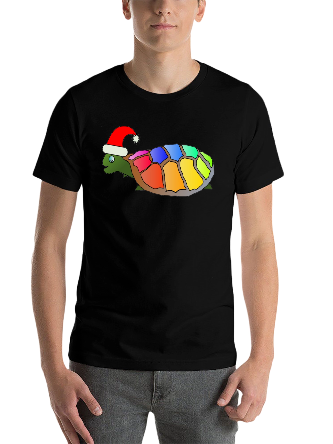 Black Festive Rainbow Turtle Graphic Tee view 7