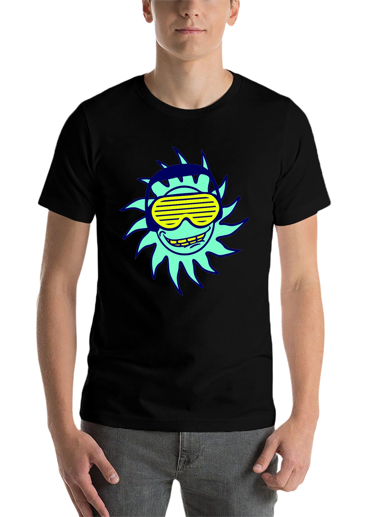 Black Cool Sun Graphic Tee - Black Cotton T-Shirt view 7