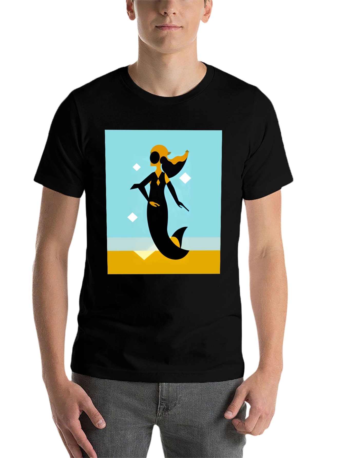 Black Abstract Mermaid Graphic Tee view 7