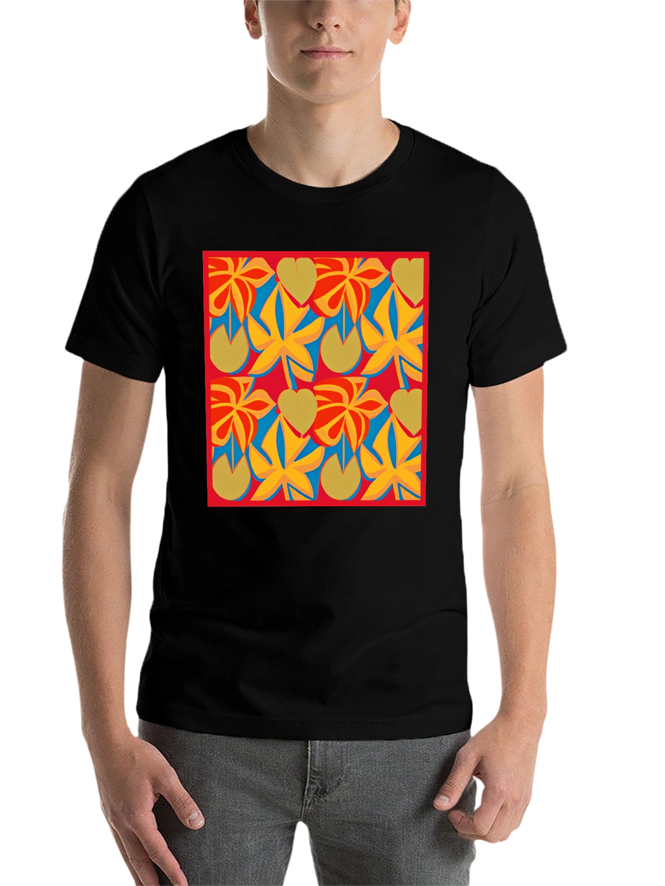 Black Abstract Floral Pattern T-Shirt - Modern Art Tee view 7