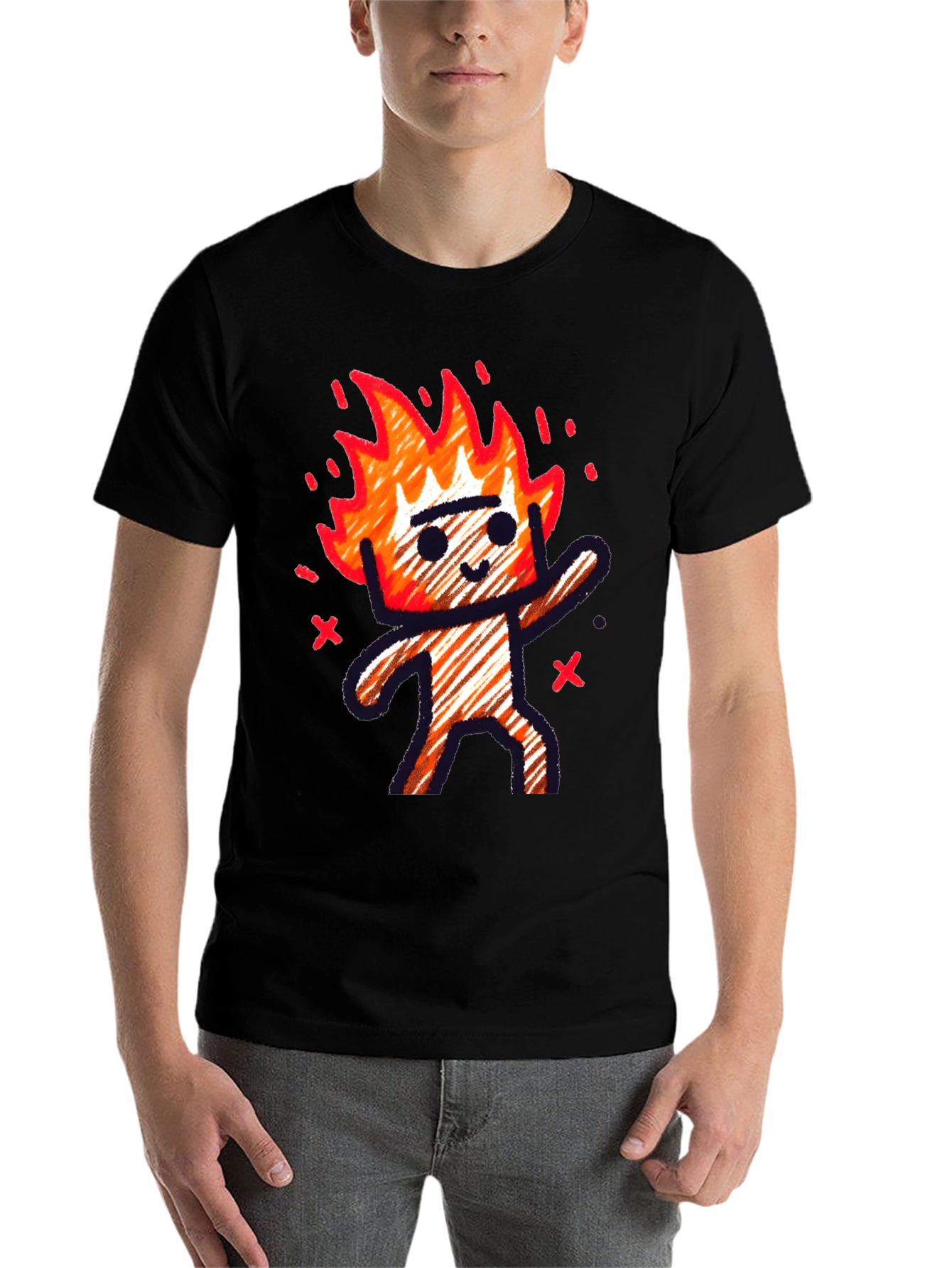 Black Flame Character T-Shirt - Soft Cotton Tee view 7