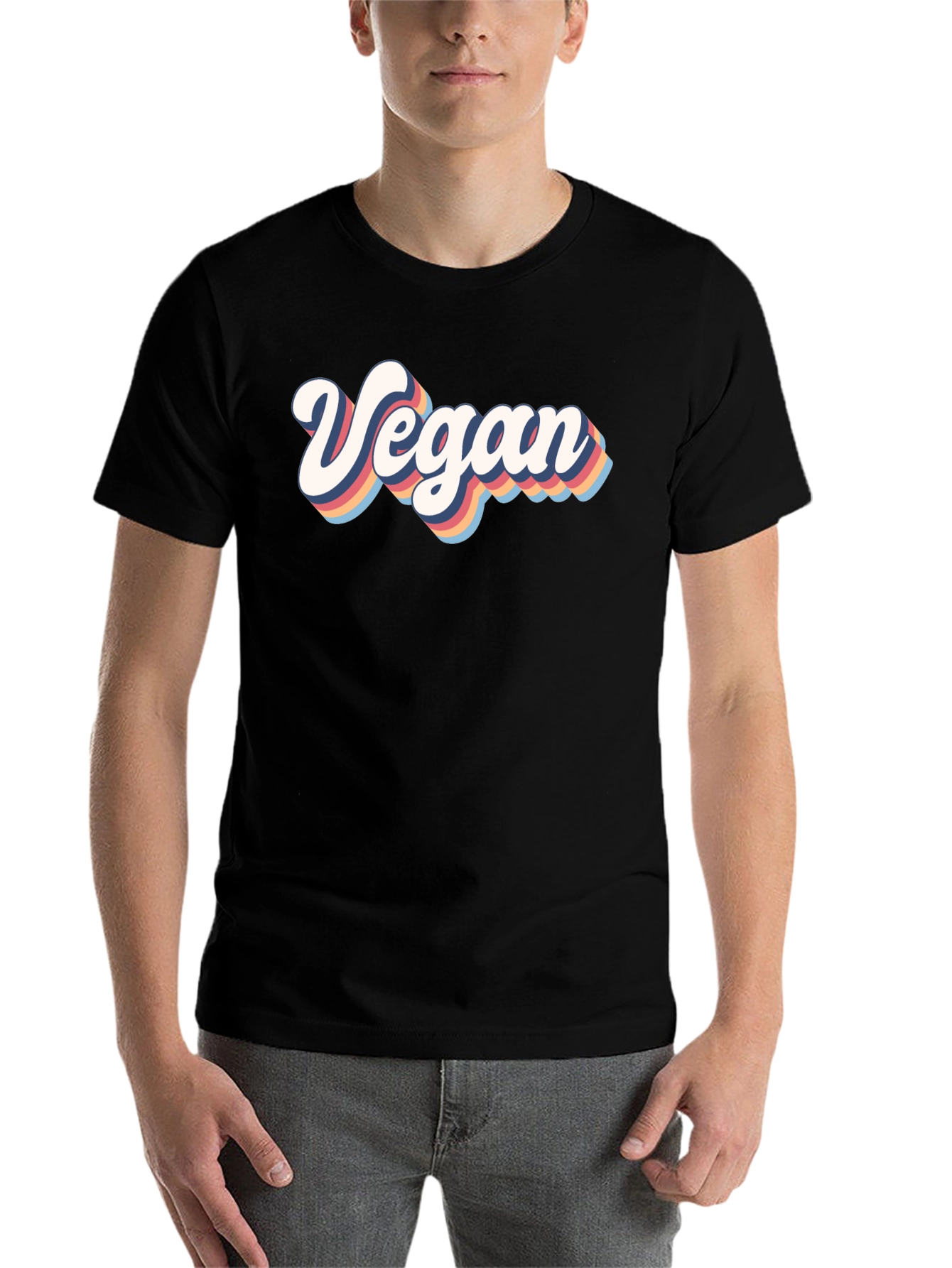 Black Retro Vegan T-Shirt - Short Sleeve Black Tee view 7